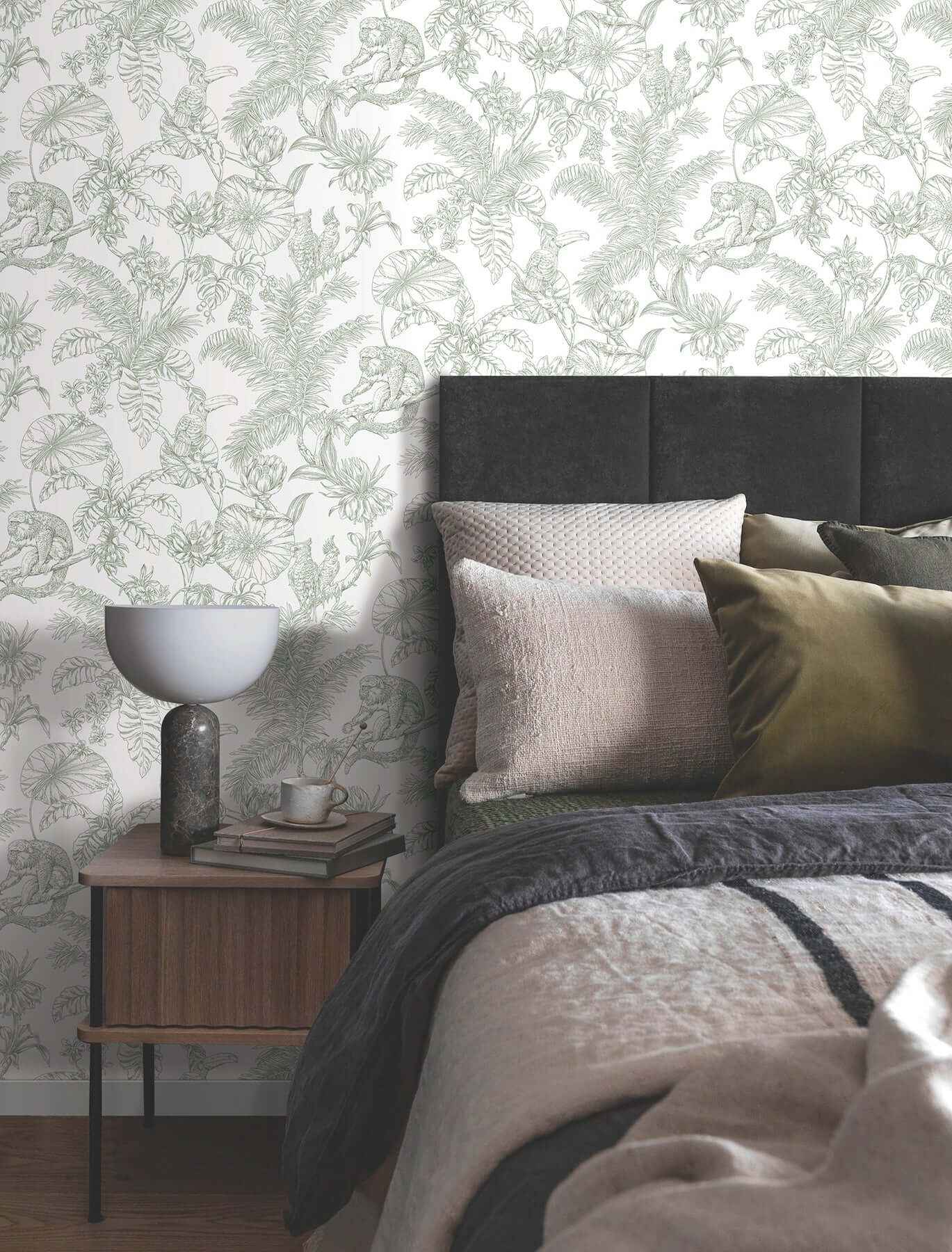 Tropical Sketch Toile Forest Wallpaper - York Wallcoverings - RT7842 - York Wallcoverings Wallpaper