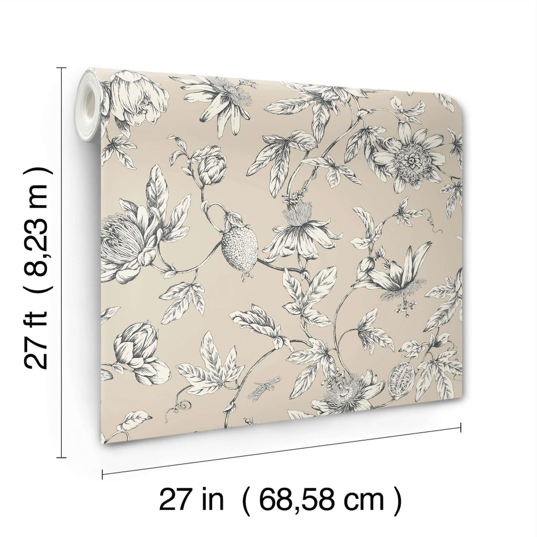 passion-flower-toile-wallpaper-beige-york-wallcoverings-rt7854 - York Wallcoverings Wallpaper