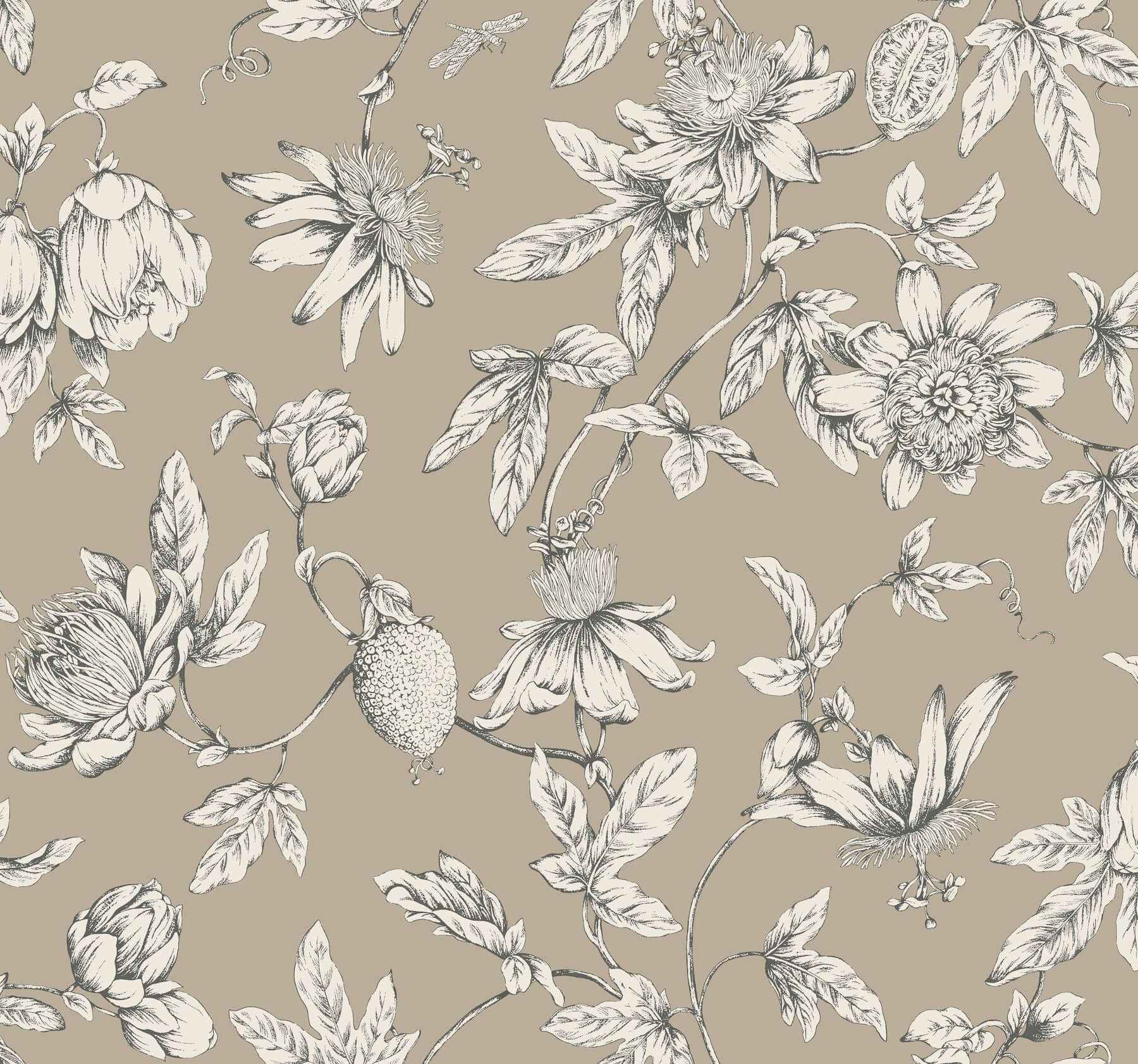 Passion Flower Toile Linen Wallpaper - York Wallcoverings - RT7852