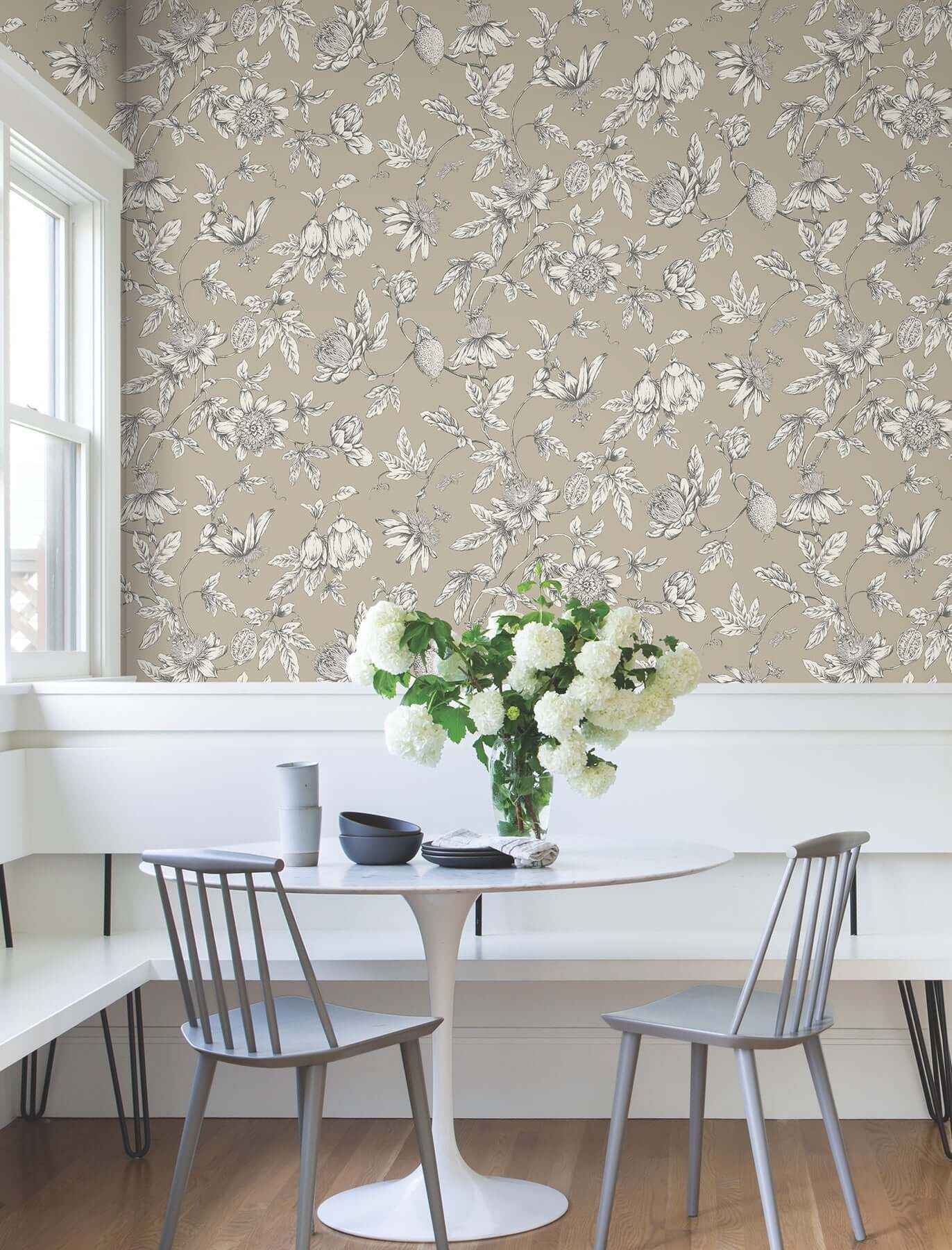 Passion Flower Toile Linen Wallpaper - York Wallcoverings - RT7852 - York Wallcoverings Wallpaper