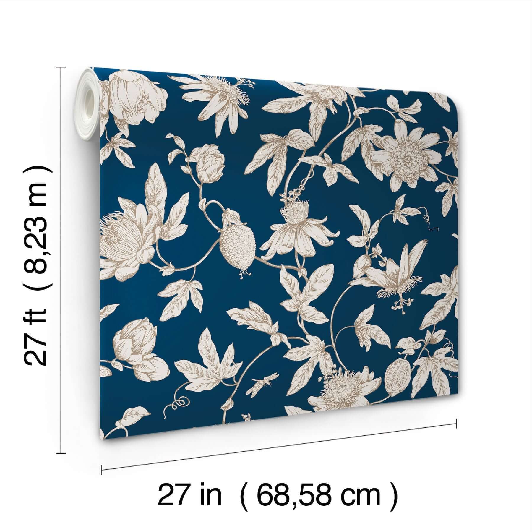 passion-flower-toile-wallpaper-navy-york-wallcoverings-rt7856 - York Wallcoverings Wallpaper