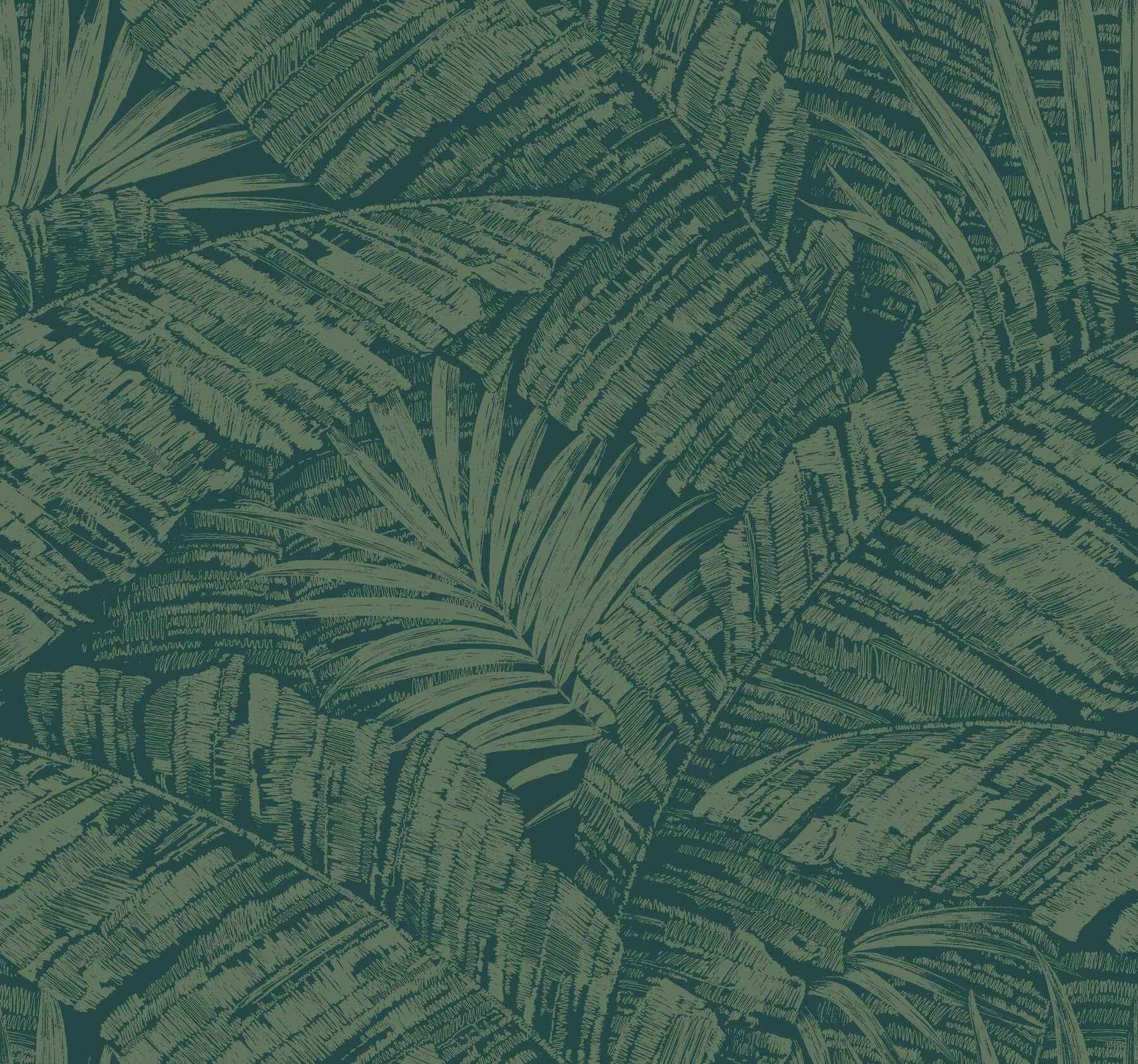 Palm Cove Toile Emerald Forest Wallpaper - York Wallcoverings - RT7924