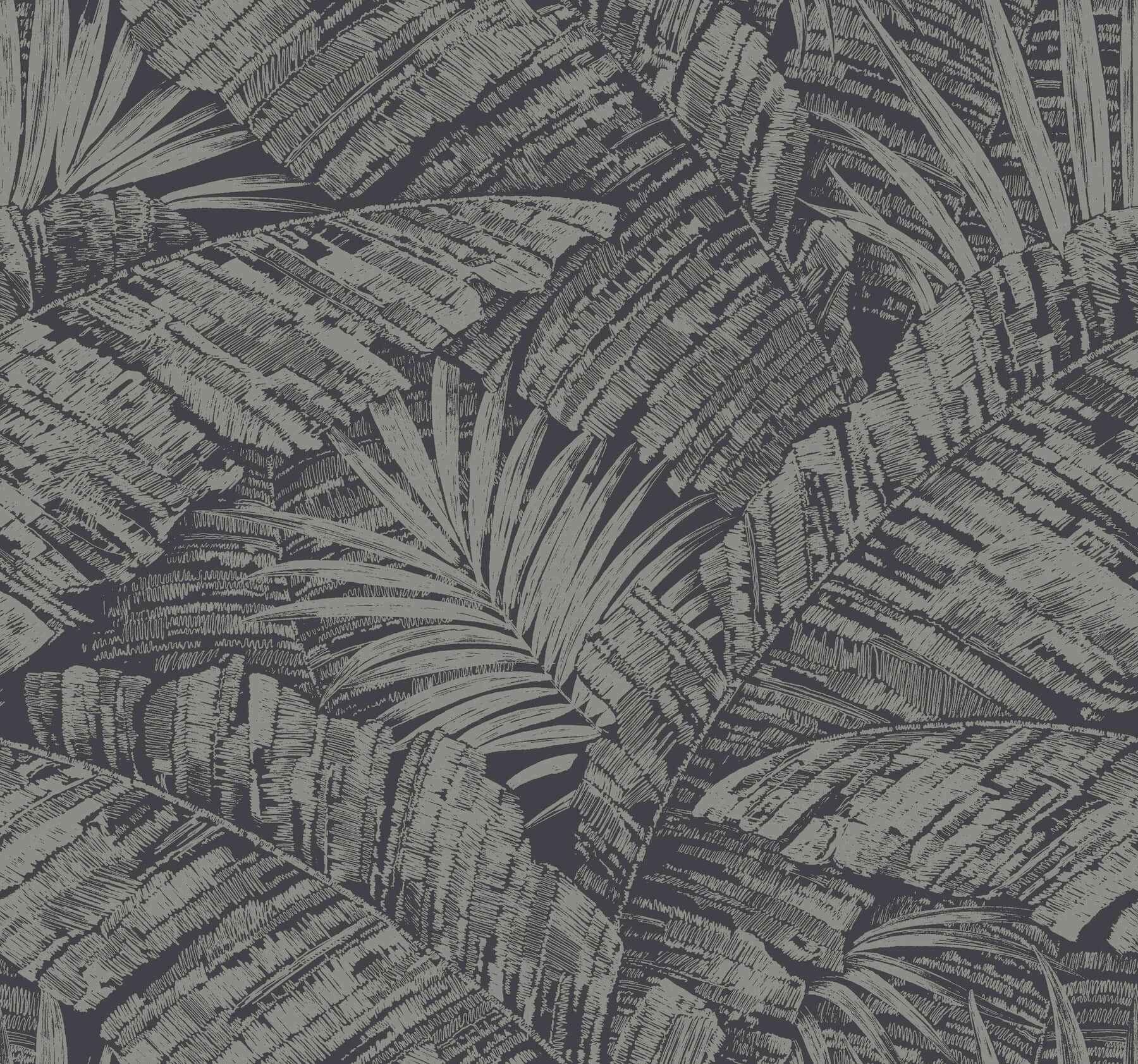 Palm Cove Toile Silver & Black Wallpaper - York Wallcoverings - RT7923 - York Wallcoverings Wallpaper