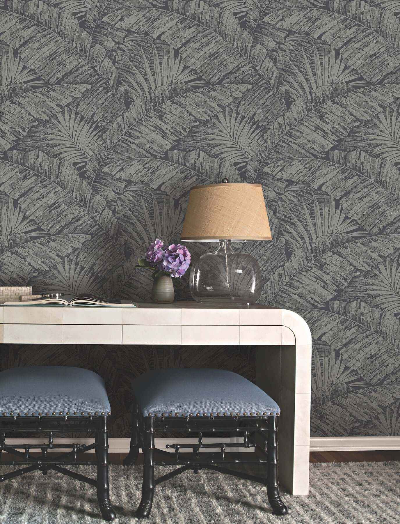 Palm Cove Toile Silver & Black Wallpaper - York Wallcoverings - RT7923 - York Wallcoverings Wallpaper