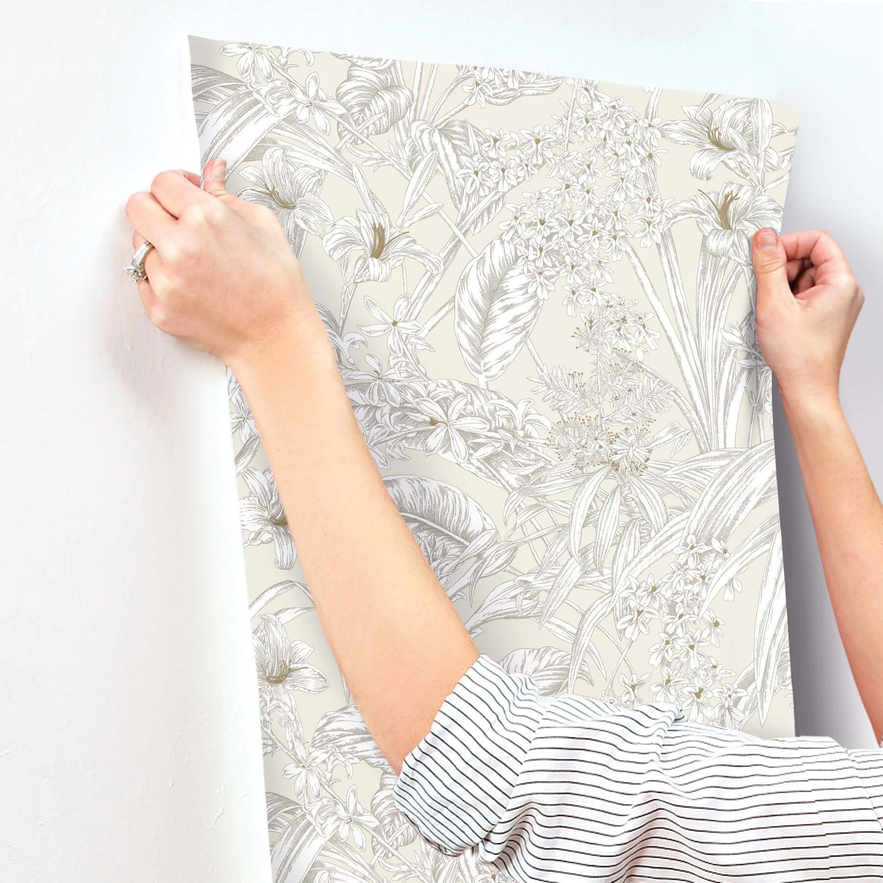 orchid-conservatory-toile-wallpaper-beigetaupe-york-wallcoverings-rt7883 - York Wallcoverings Wallpaper