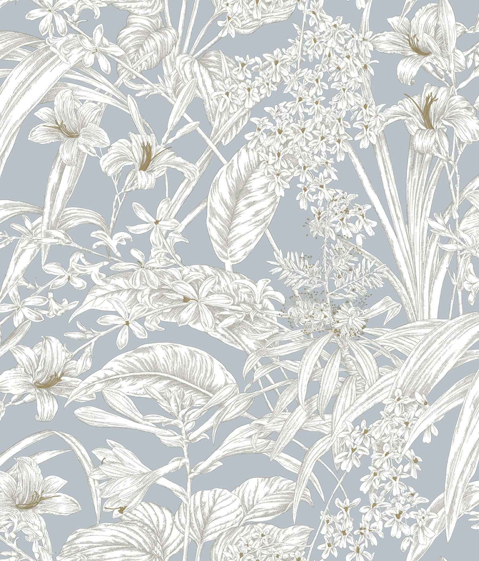 Orchid Conservatory Toile Blue & Taupe Wallpaper - York Wallcoverings - RT7884