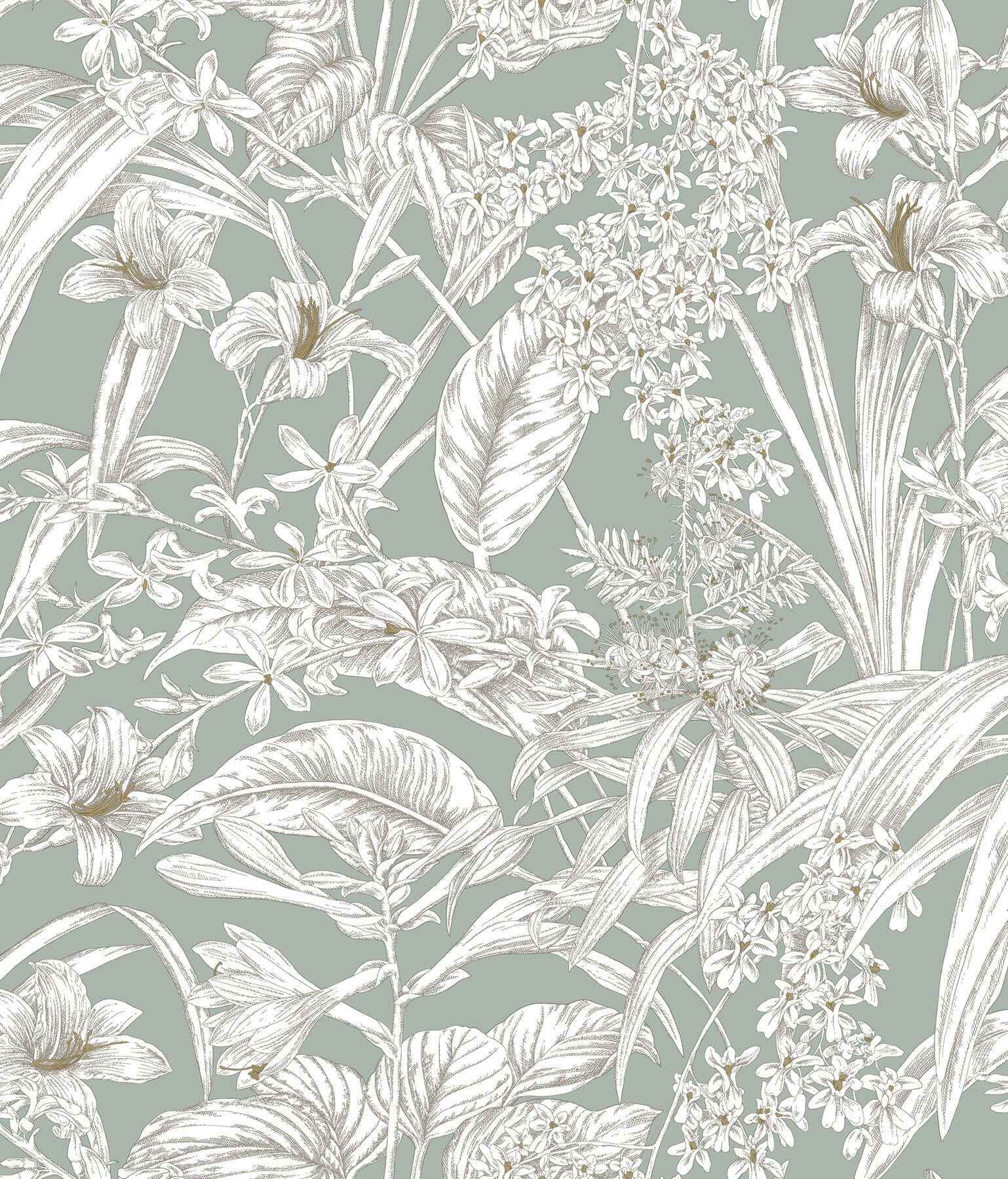 Orchid Conservatory Toile Seamist & Taupe Wallpaper - York Wallcoverings - RT7882