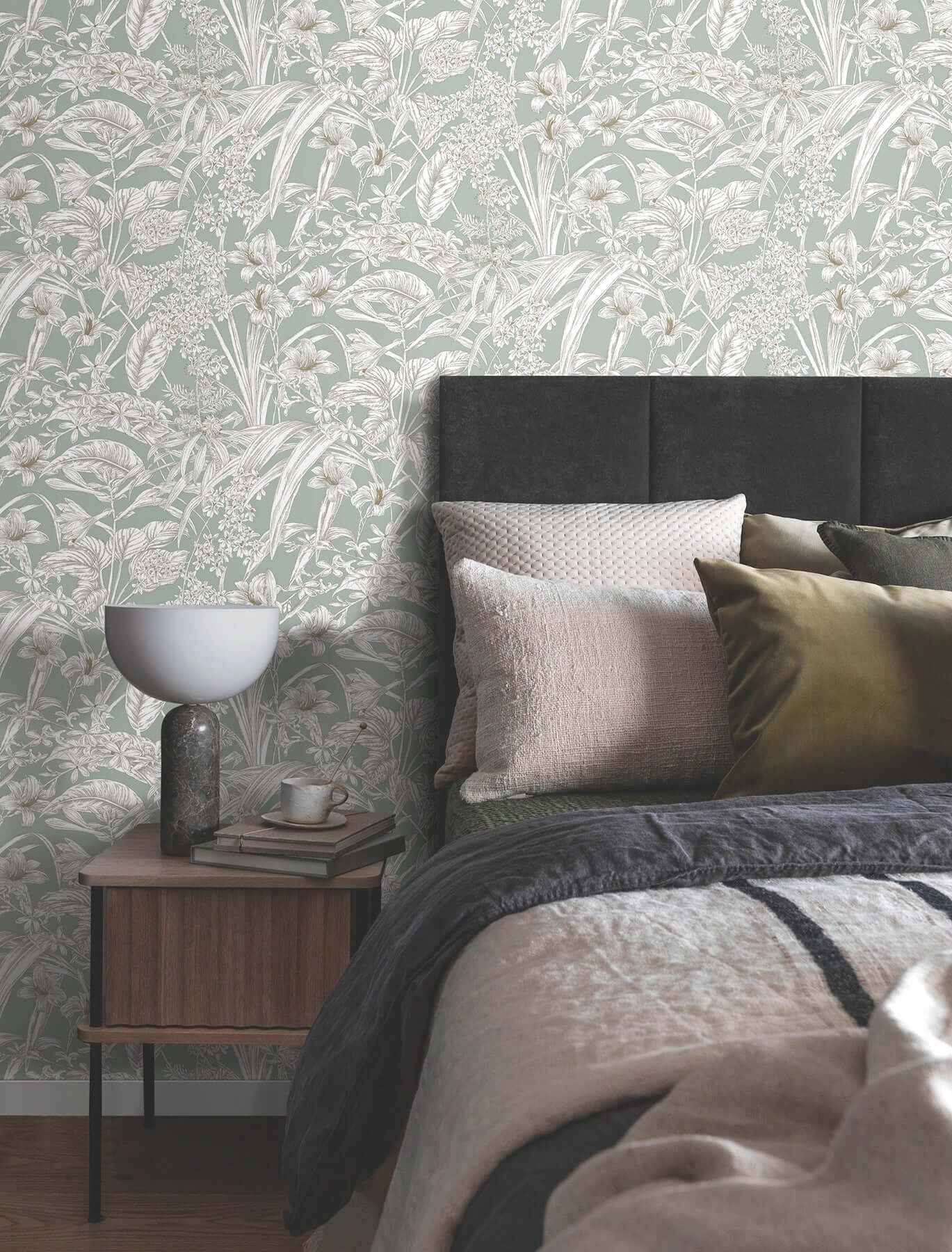 Orchid Conservatory Toile Seamist & Taupe Wallpaper - York Wallcoverings - RT7882 - York Wallcoverings Wallpaper