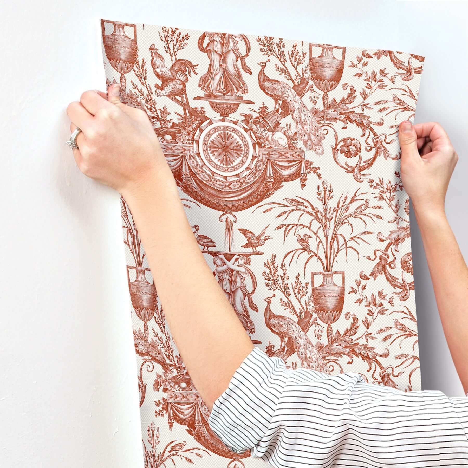 avian-fountain-toile-wallpaper-brick-york-wallcoverings-rt7814 - York Wallcoverings Wallpaper