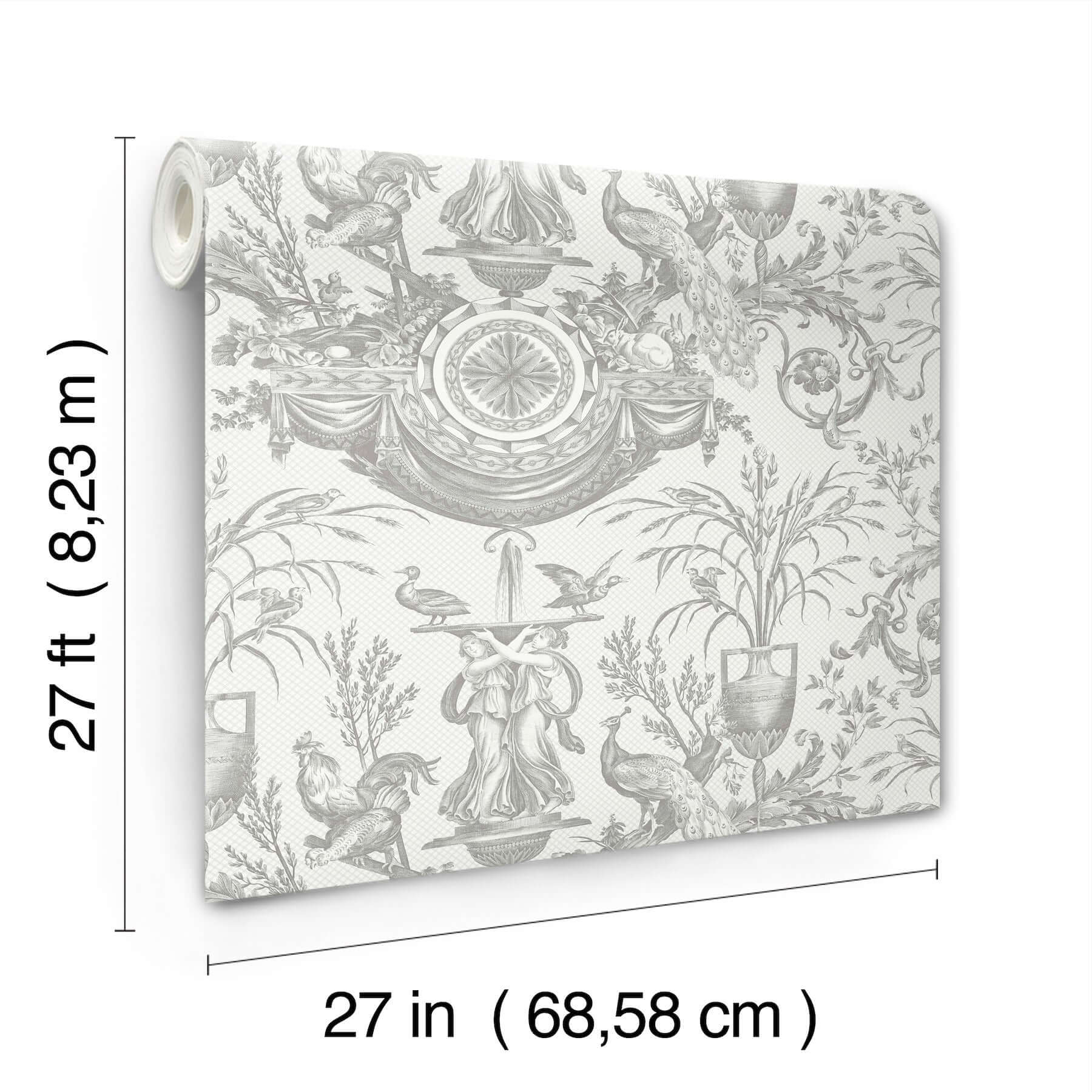 avian-fountain-toile-wallpaper-grey-york-wallcoverings-rt7815 - York Wallcoverings Wallpaper