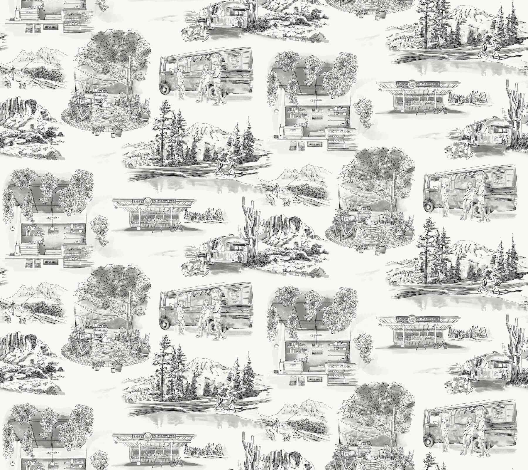 Modern Vista Toile Black Wallpaper - York Wallcoverings - RT7861 - York Wallcoverings Wallpaper