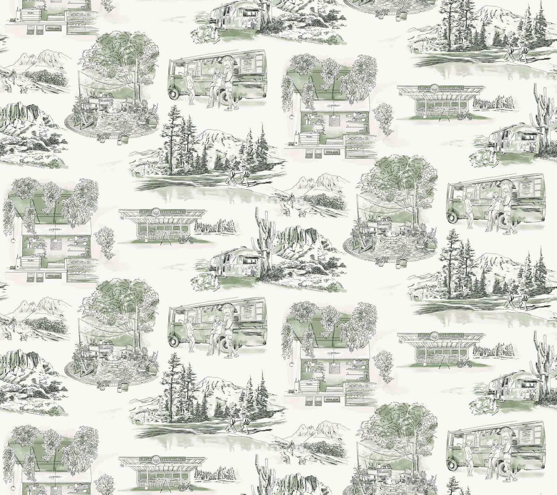Modern Vista Toile Evergreen Wallpaper - York Wallcoverings - RT7863 - York Wallcoverings Wallpaper