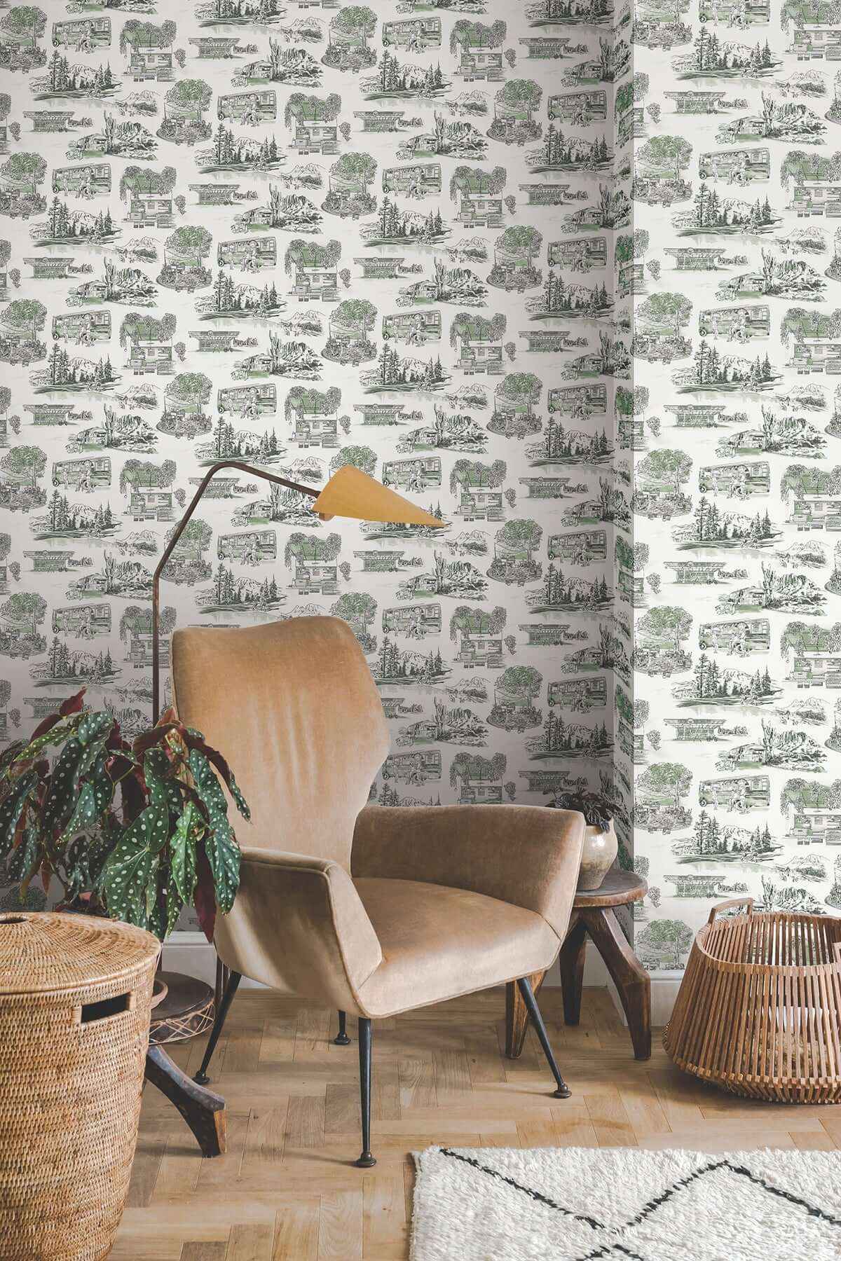 Modern Vista Toile Evergreen Wallpaper - York Wallcoverings - RT7863 - York Wallcoverings Wallpaper