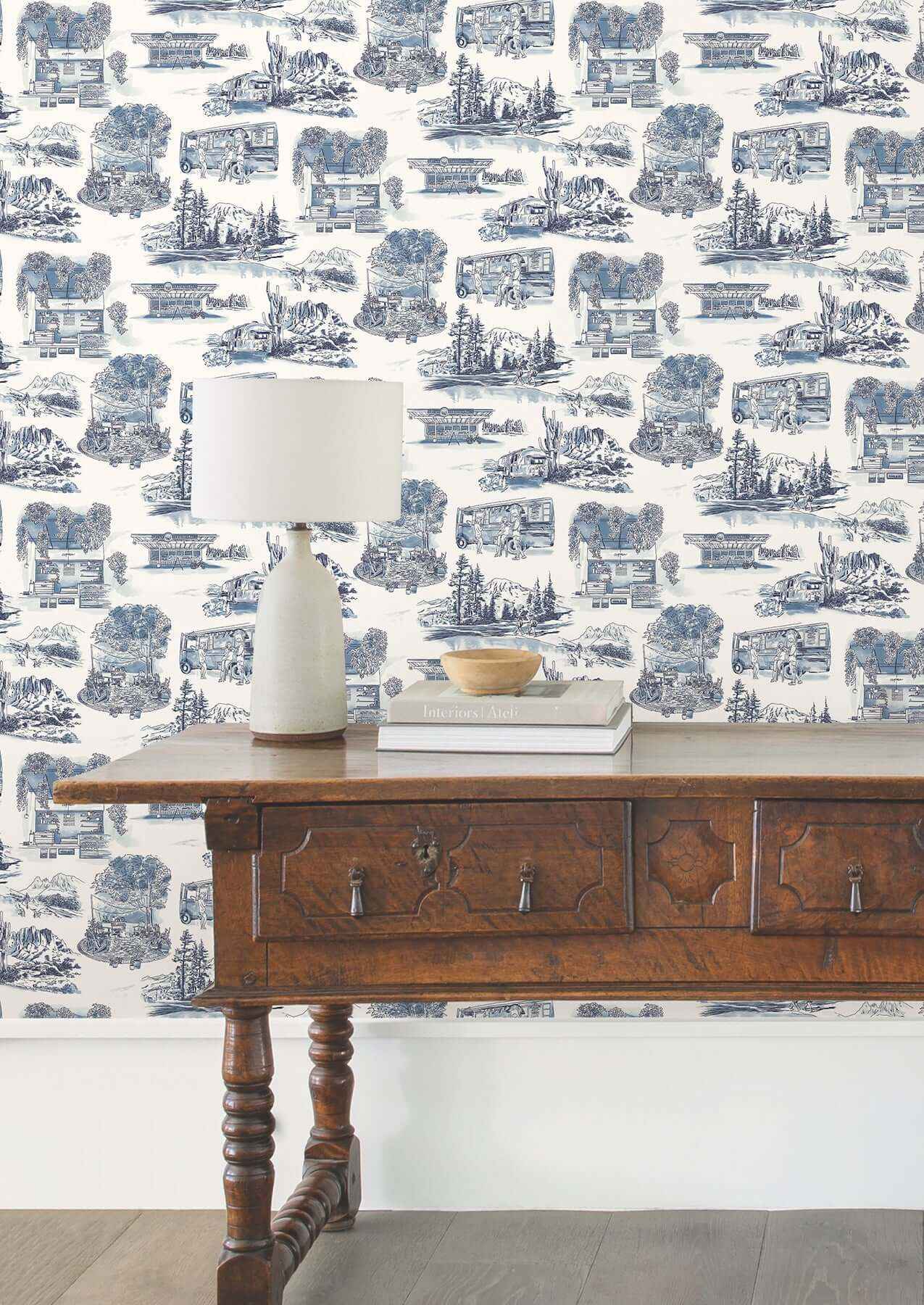 Modern Vista Toile Navy Wallpaper - York Wallcoverings - RT7862 - York Wallcoverings Wallpaper