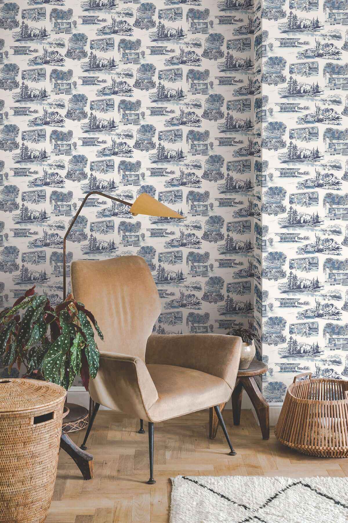 Modern Vista Toile Navy Wallpaper - York Wallcoverings - RT7862 - York Wallcoverings Wallpaper