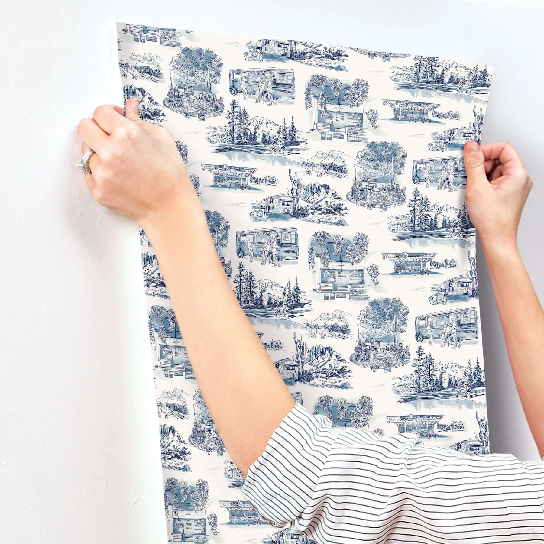 modern-vista-toile-wallpaper-navy-york-wallcoverings-rt7862 - York Wallcoverings Wallpaper