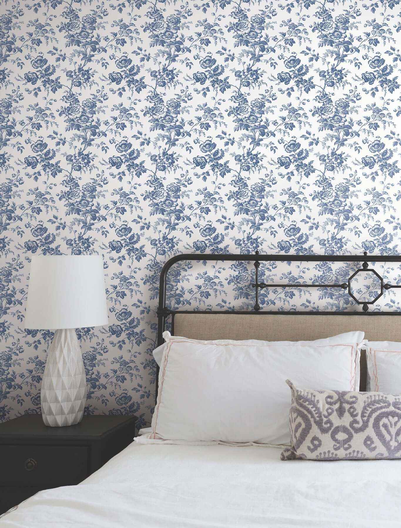 Anemone Toile Navy Wallpaper - York Wallcoverings - RT7873 - York Wallcoverings Wallpaper