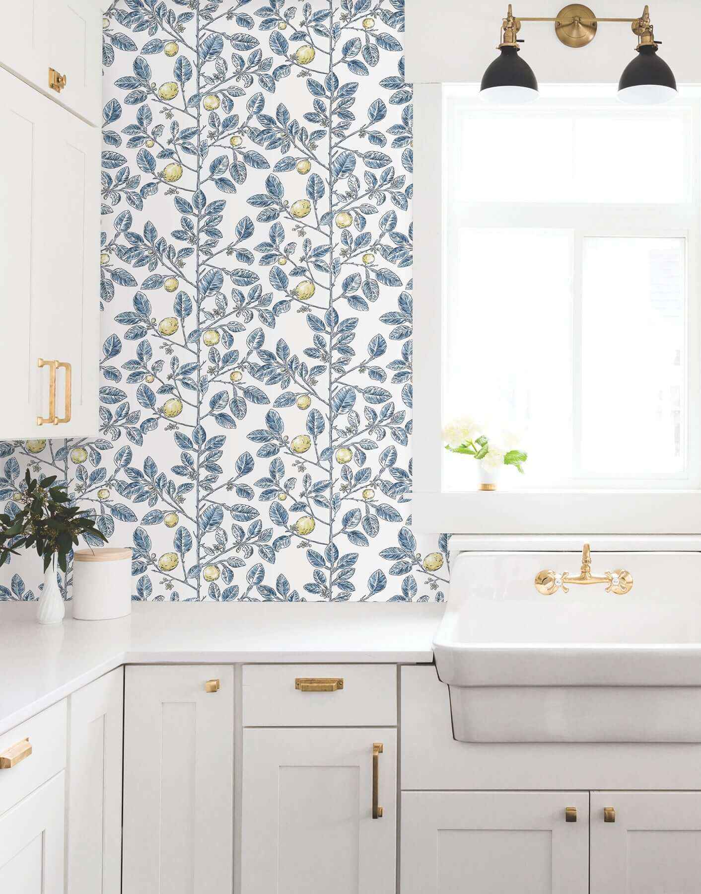 Limoncello Toile Wallpaper Blue - York Wallcoverings - RT7913 - York Wallcoverings Wallpaper