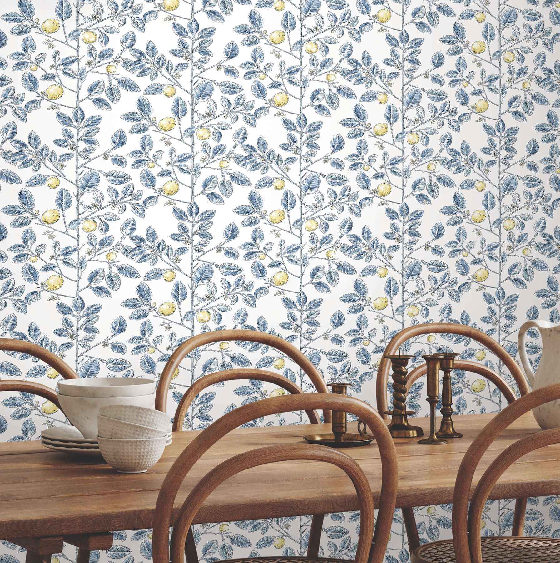 Limoncello Toile Wallpaper Blue - York Wallcoverings - RT7913 - York Wallcoverings Wallpaper