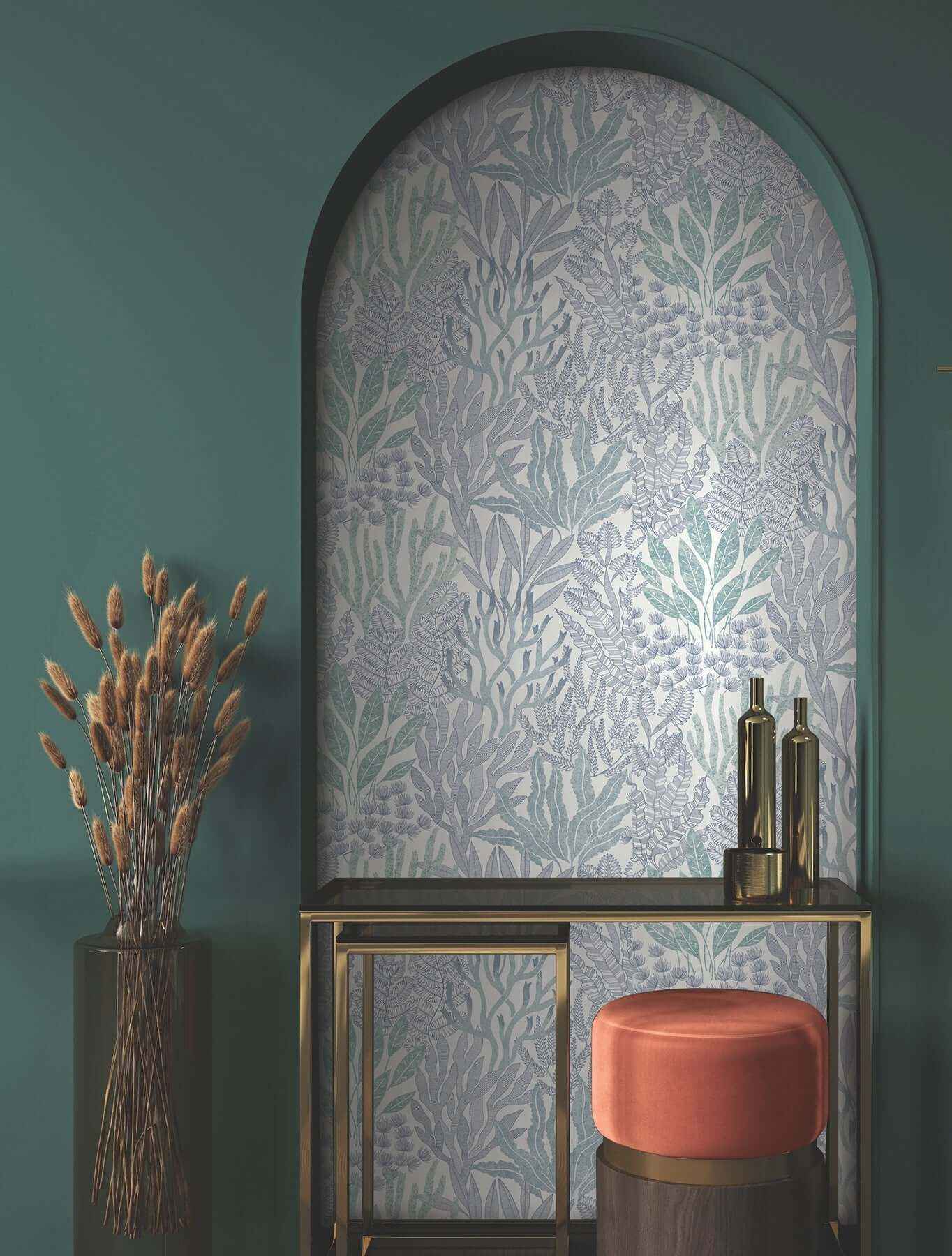 Coral Leaves Blue & Aqua Wallpaper - York Wallcoverings - RT7804 - York Wallcoverings Wallpaper