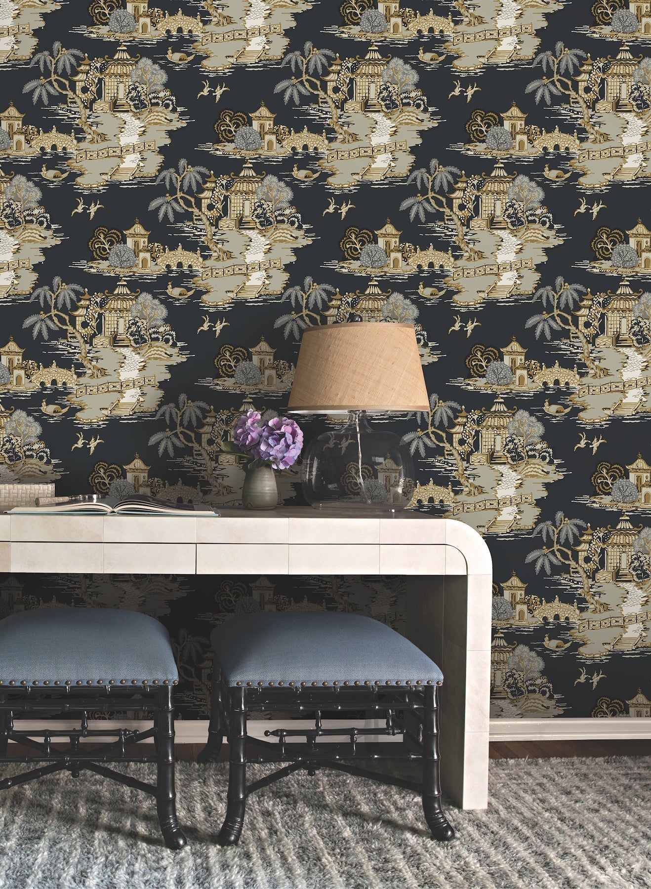 pagoda-and-sampan-scenic-wallpaper-black-york-wallcoverings-rt7902