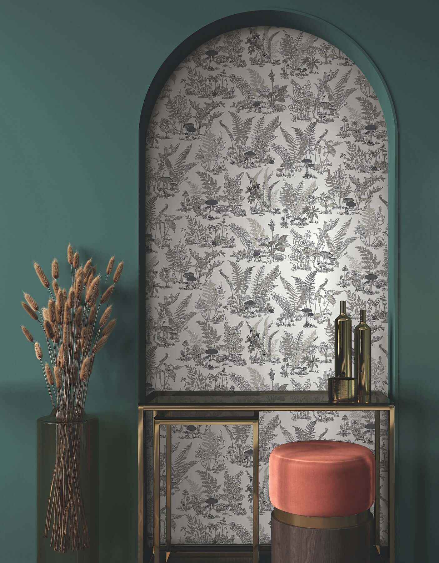 Mushroom Garden Toile Black & Grey Wallpaper - York Wallcoverings - RT7893 - York Wallcoverings Wallpaper