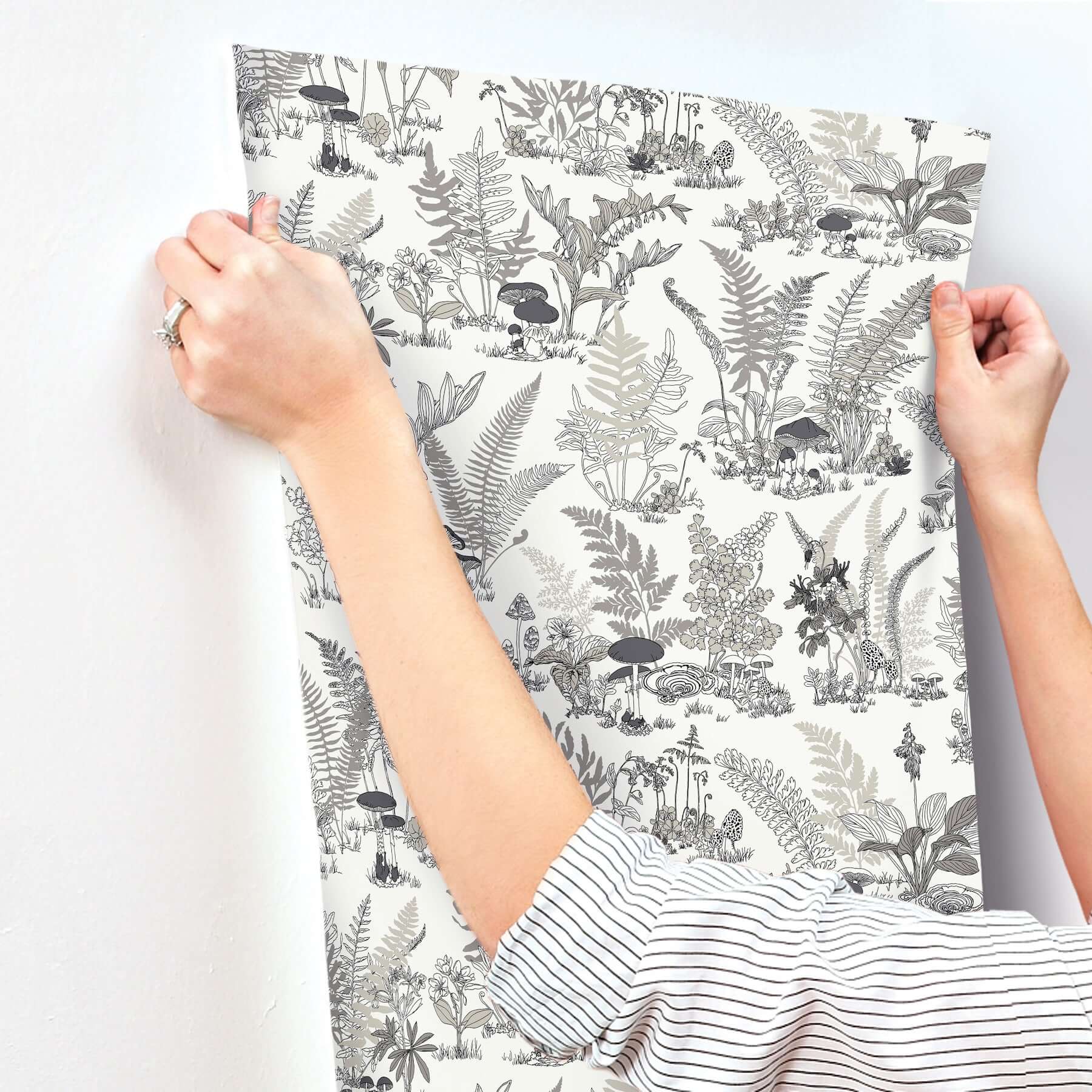mushroom-garden-toile-wallpaper-blackgrey-york-wallcoverings-rt7893 - York Wallcoverings Wallpaper