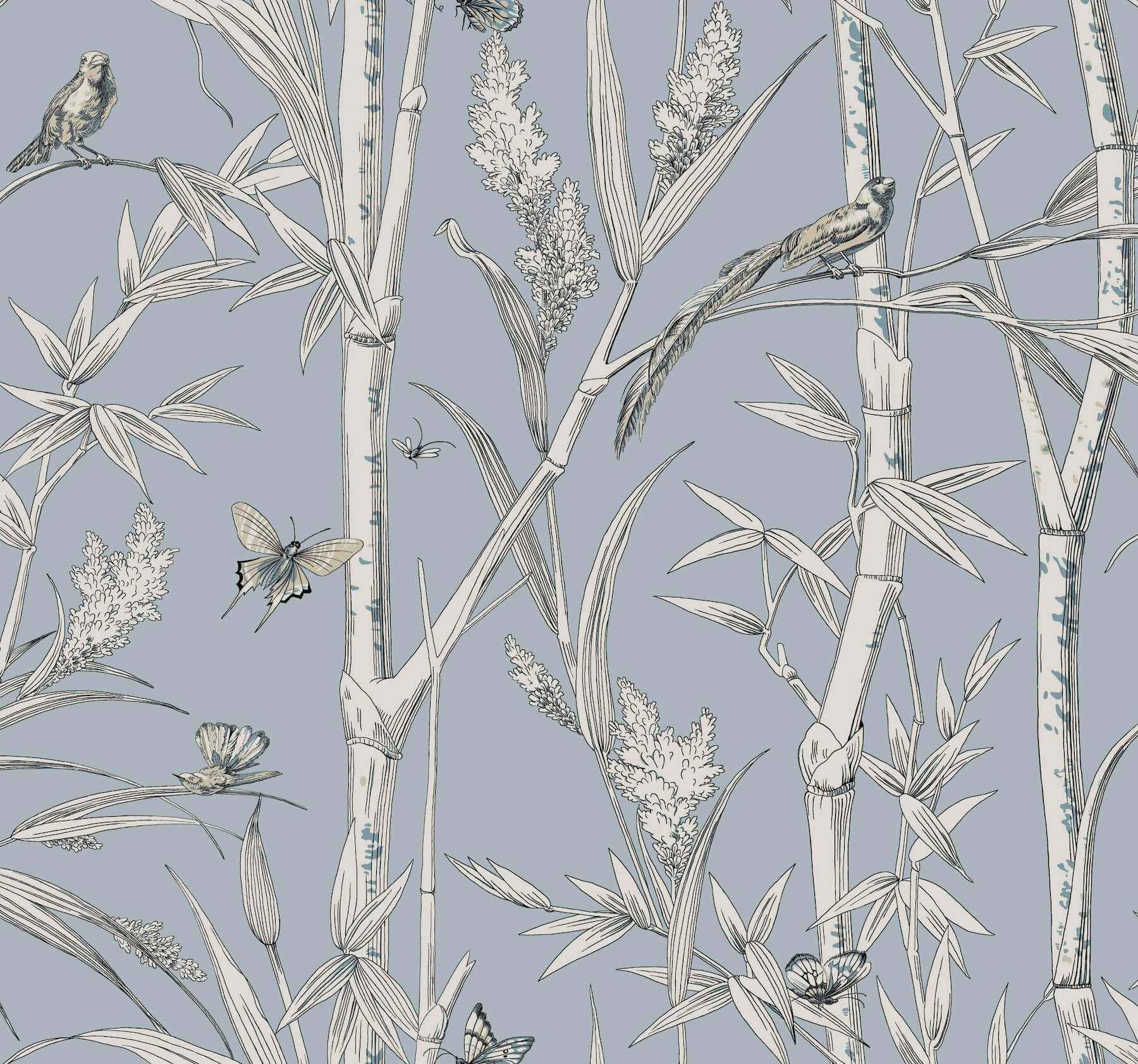Bambou Toile Sky Blue Wallpaper - York Wallcoverings - RT7833