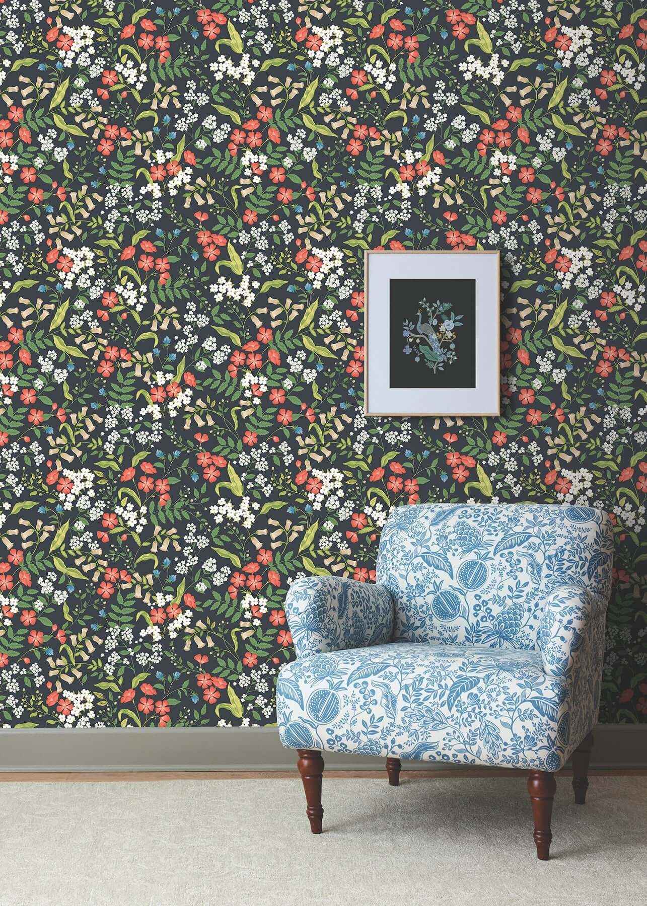 Sweetbrier Black Peel & Stick Wallpaper - York Wallcoverings - PSW1549RL - York Wallcoverings Wallpaper