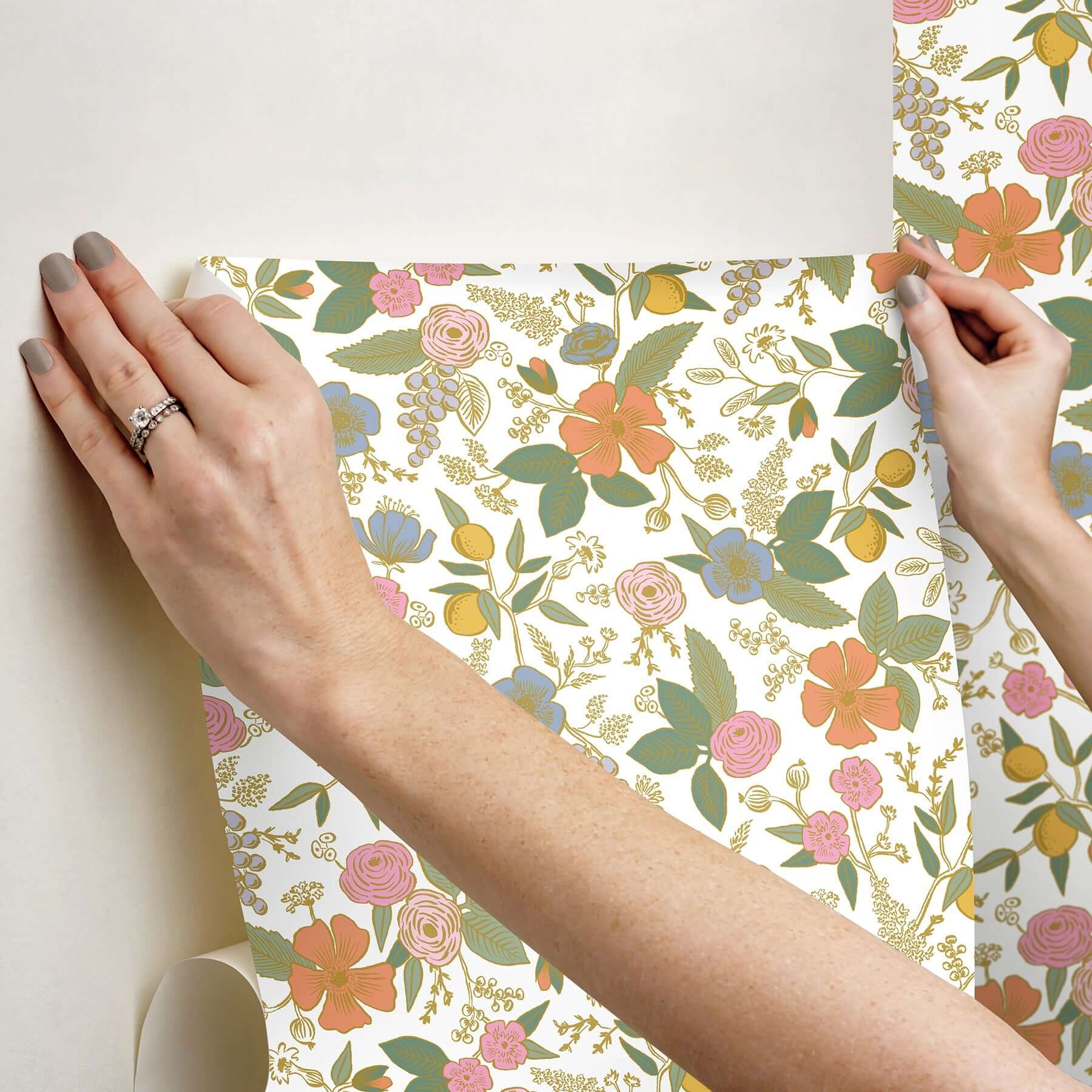 colette-peel-stick-wallpaper-rose-multi-york-wallcoverings-psw1533rl - York Wallcoverings Wallpaper