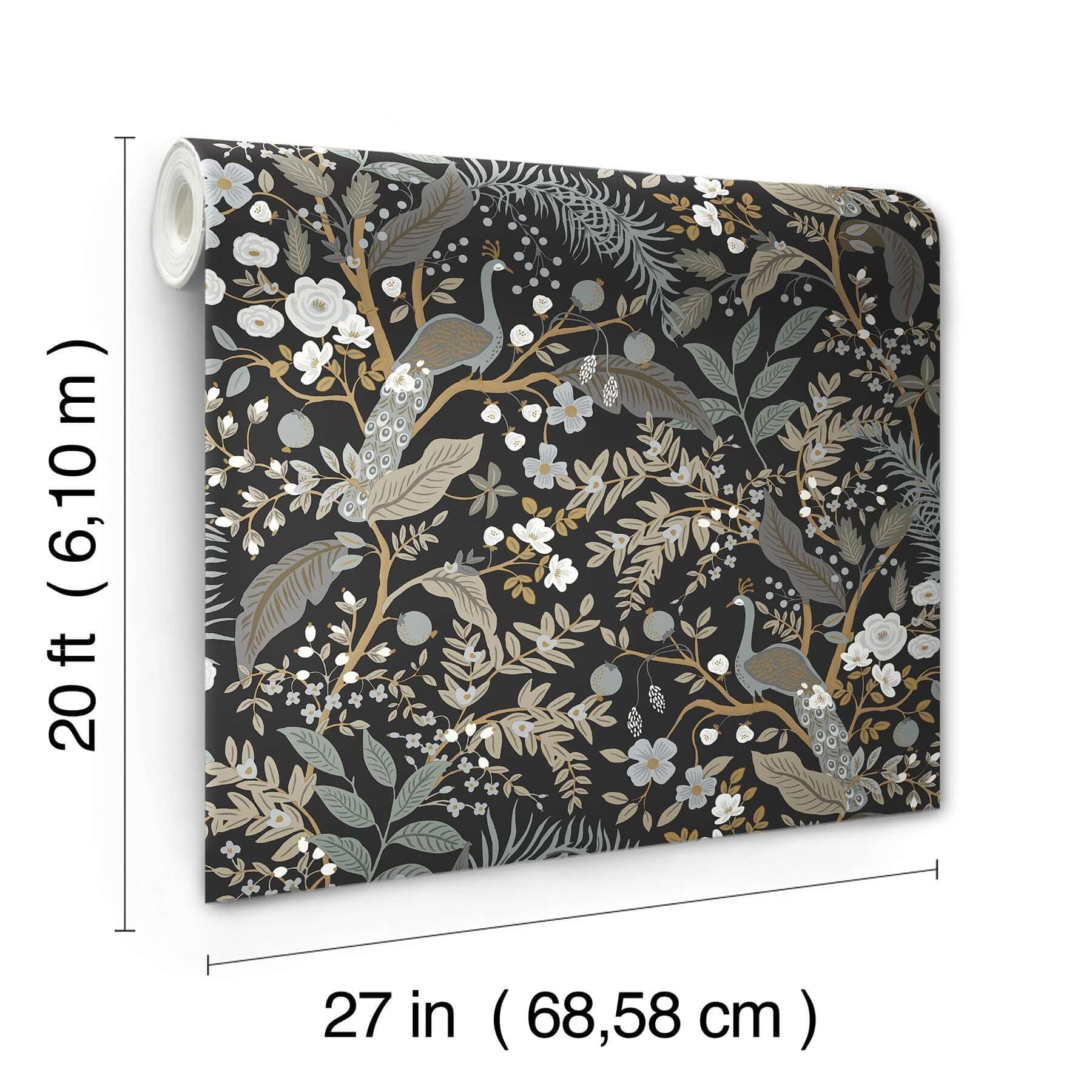 peacock-garden-peel-stick-wallpaper-black-york-wallcoverings-psw1537rl - York Wallcoverings Wallpaper