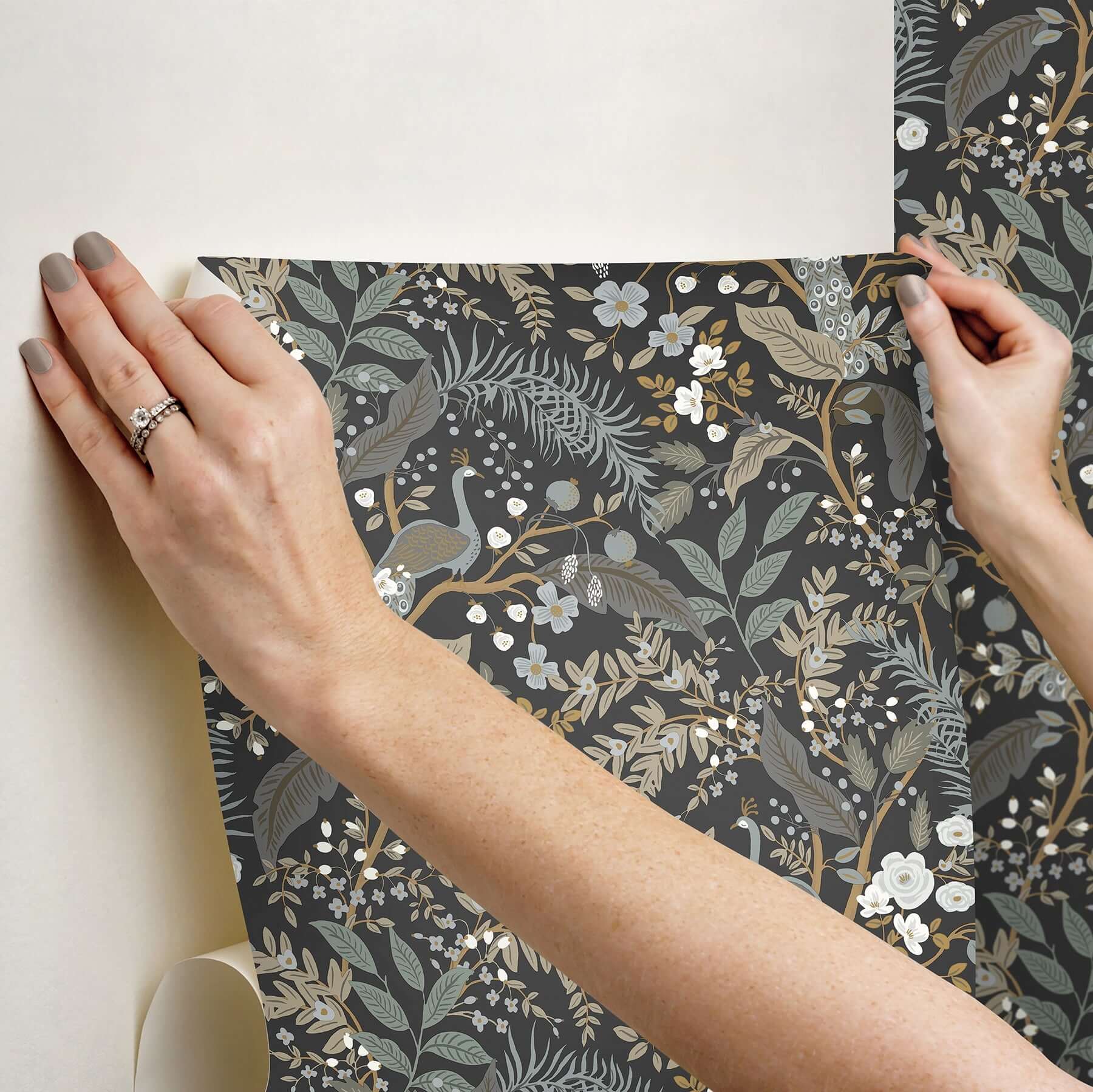 peacock-garden-peel-stick-wallpaper-black-york-wallcoverings-psw1537rl - York Wallcoverings Wallpaper