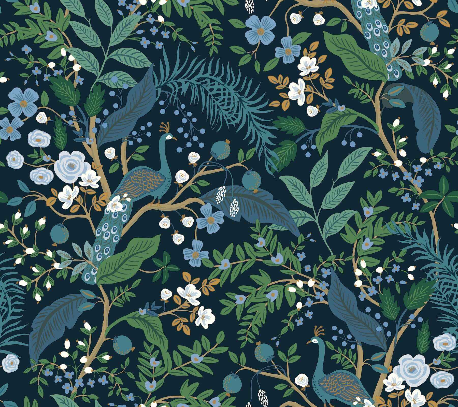 Peacock Garden Navy Peel & Stick Wallpaper - York Wallcoverings - PSW1536RL - York Wallcoverings Wallpaper