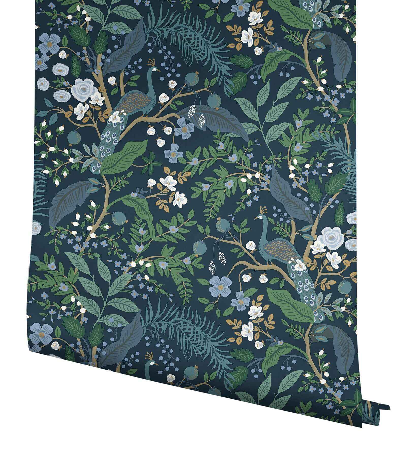 Peacock Garden Navy Peel & Stick Wallpaper - York Wallcoverings - PSW1536RL - York Wallcoverings Wallpaper