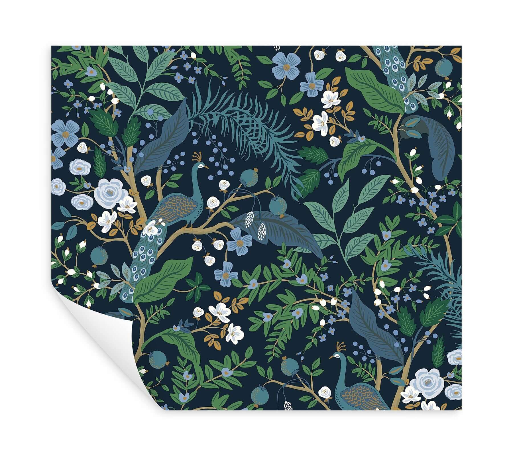peacock-garden-peel-stick-wallpaper-navy-york-wallcoverings-psw1536rl - York Wallcoverings Wallpaper