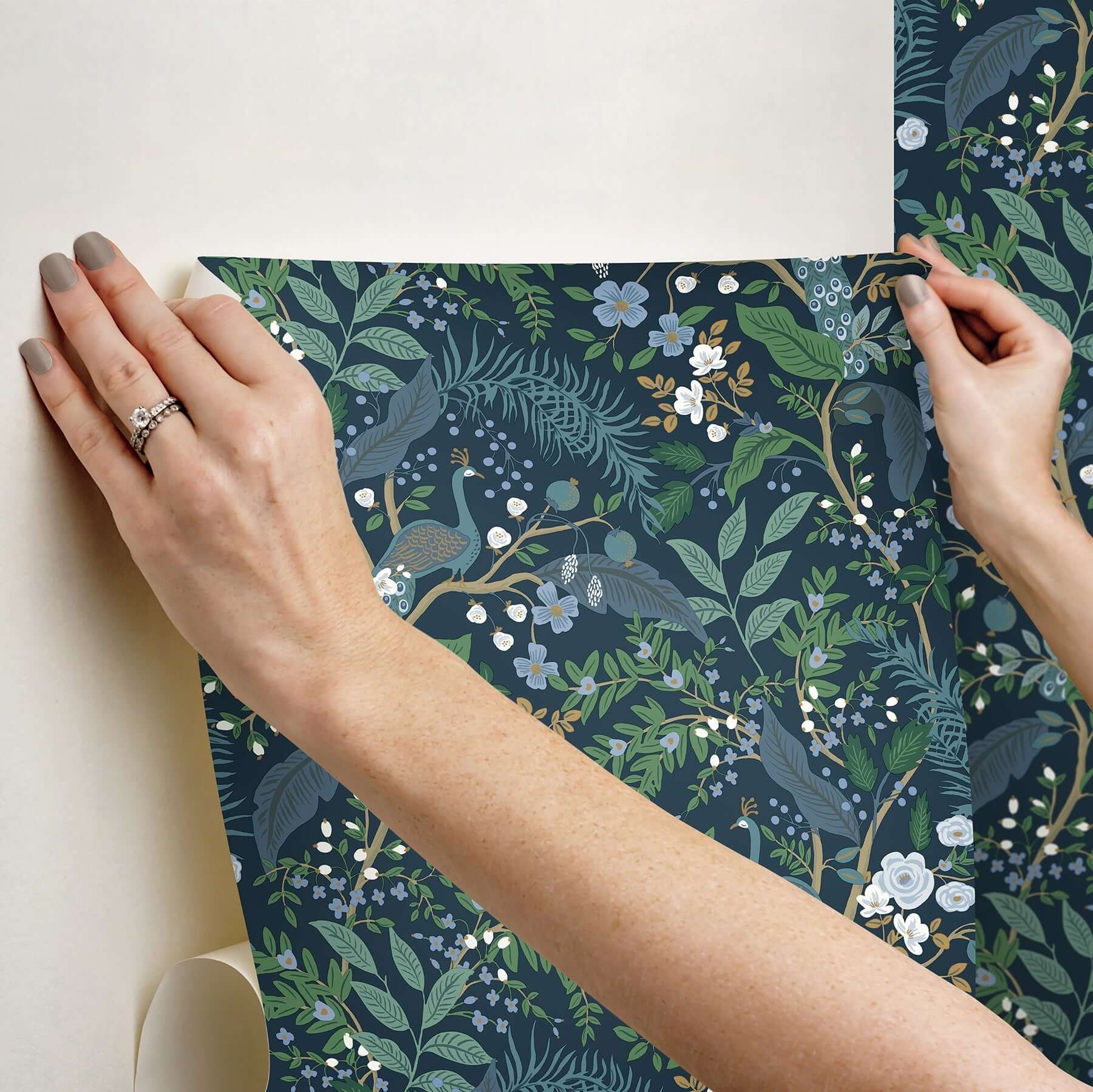 peacock-garden-peel-stick-wallpaper-navy-york-wallcoverings-psw1536rl - York Wallcoverings Wallpaper