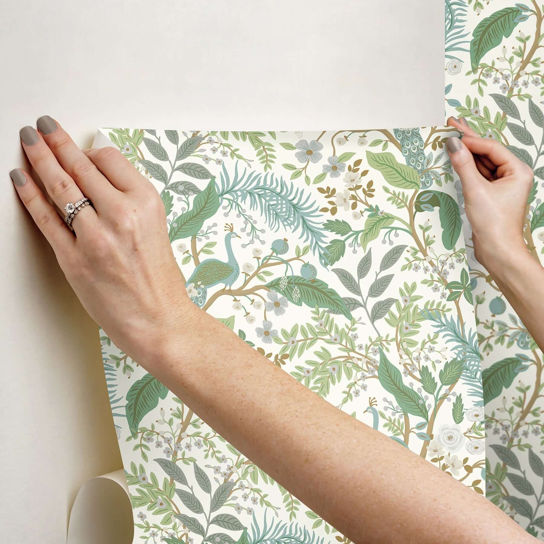 peacock-garden-peel-stick-wallpaper-white-york-wallcoverings-psw1539rl - York Wallcoverings Wallpaper