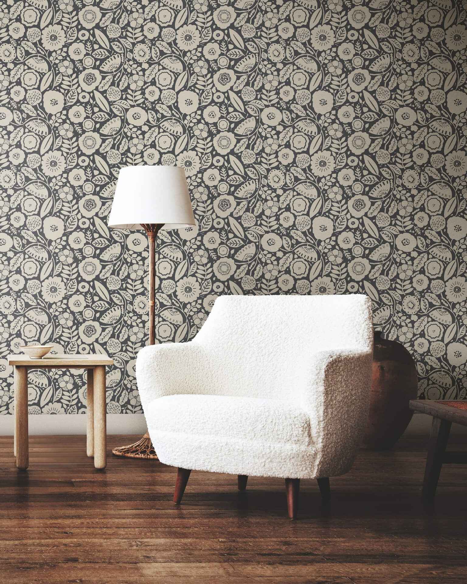 Camille Blossom Charcoal Wallpaper - York Wallcoverings - LM5395 - York Wallcoverings Wallpaper