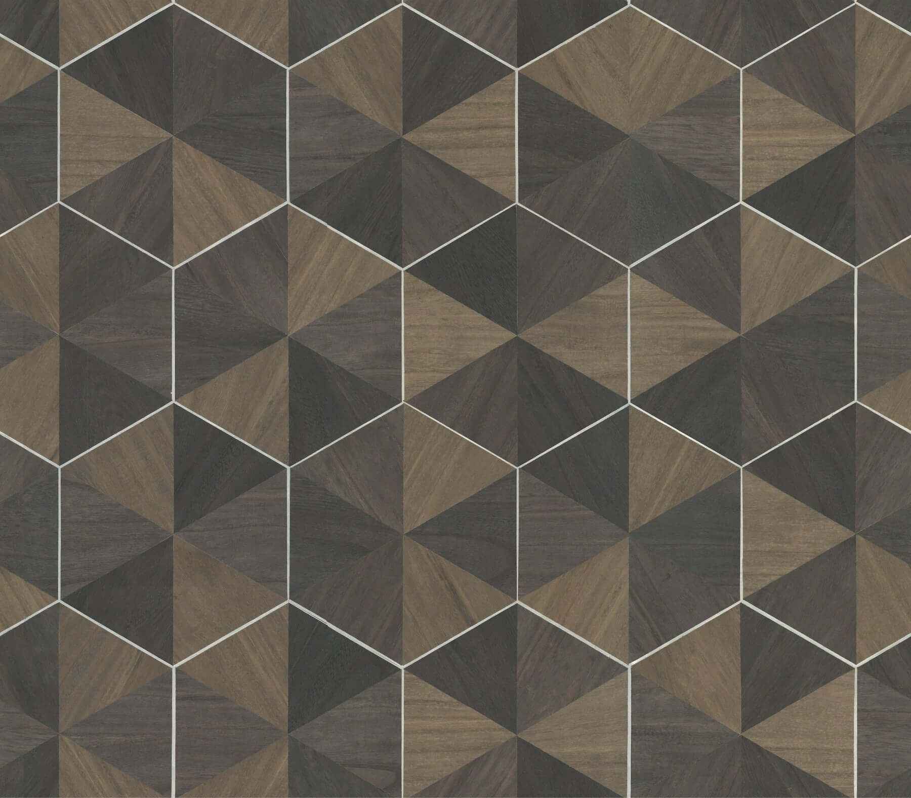 Hexagram Wood Veneer Smoke Wallpaper - York Wallcoverings - HO2103GV
