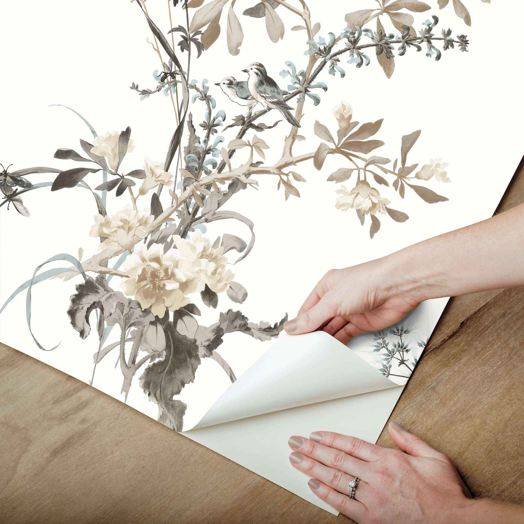 Wild Flowers Neutral Peel & Stick Wallpaper - York Wallcoverings - PSW1365RL - York Wallcoverings Wallpaper