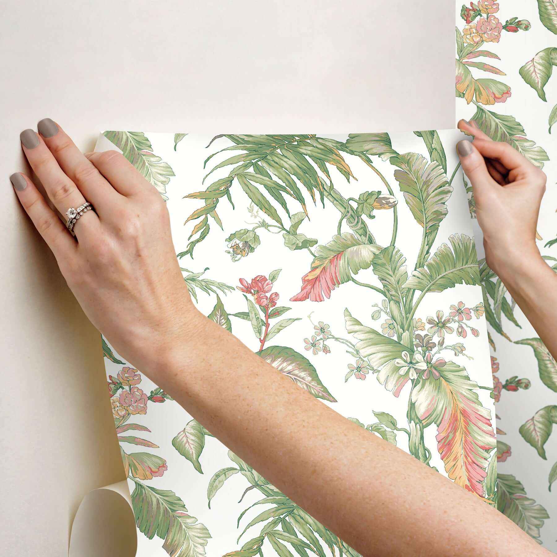Fiji Garden Pink Peel & Stick Wallpaper - York Wallcoverings - PSW1369RL - York Wallcoverings Wallpaper