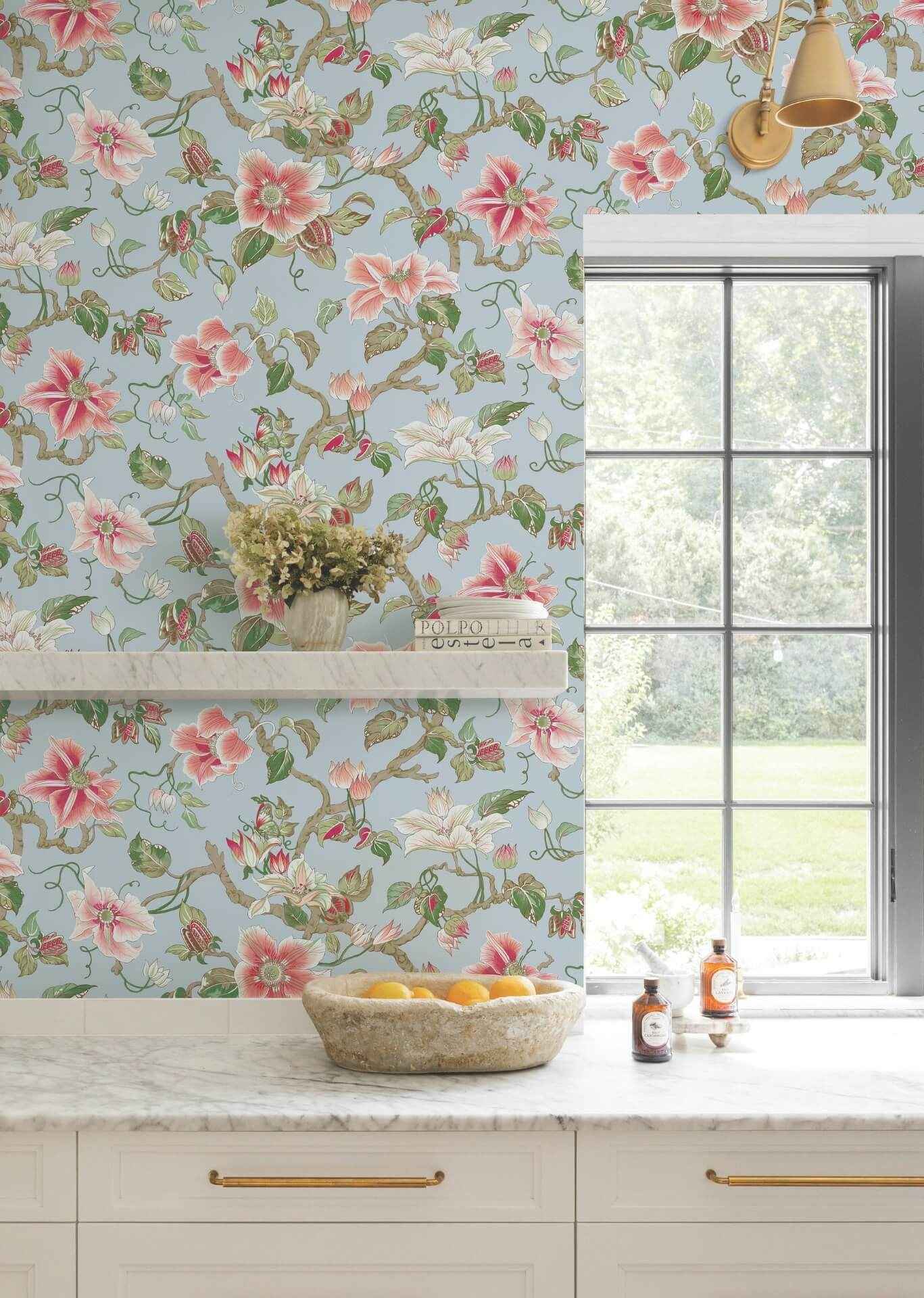 Marguerite Vine Blue Wallpaper - York Wallcoverings - GT4512 - York Wallcoverings Wallpaper