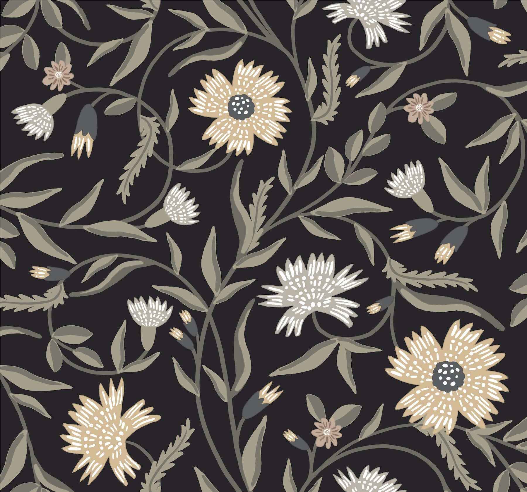 Aster Black Wallpaper - York Wallcoverings - RF7434 - York Wallcoverings Wallpaper