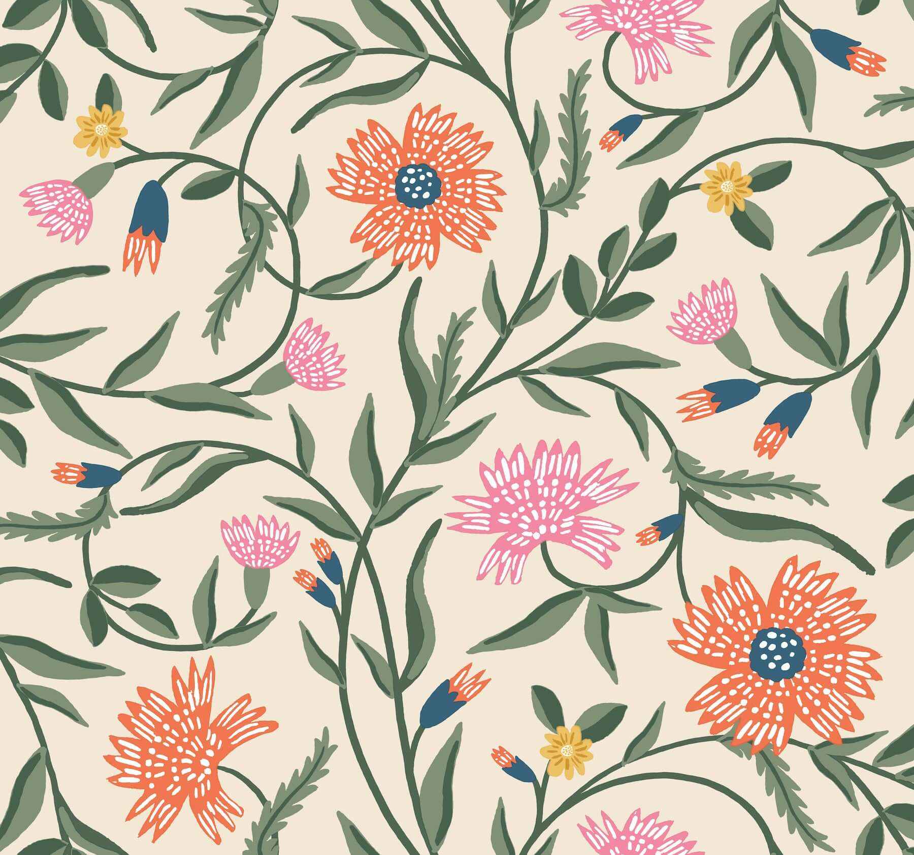Aster Coral Wallpaper - York Wallcoverings - RF7433 - York Wallcoverings Wallpaper