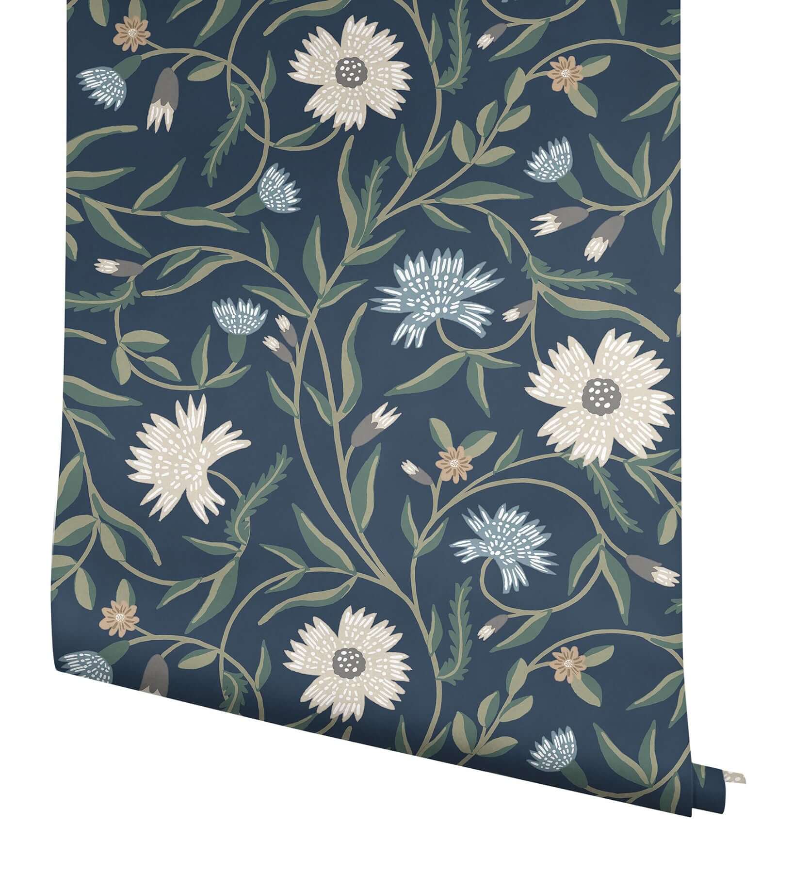 aster-wallpaper-navy-york-wallcoverings-rf7435 - York Wallcoverings Wallpaper