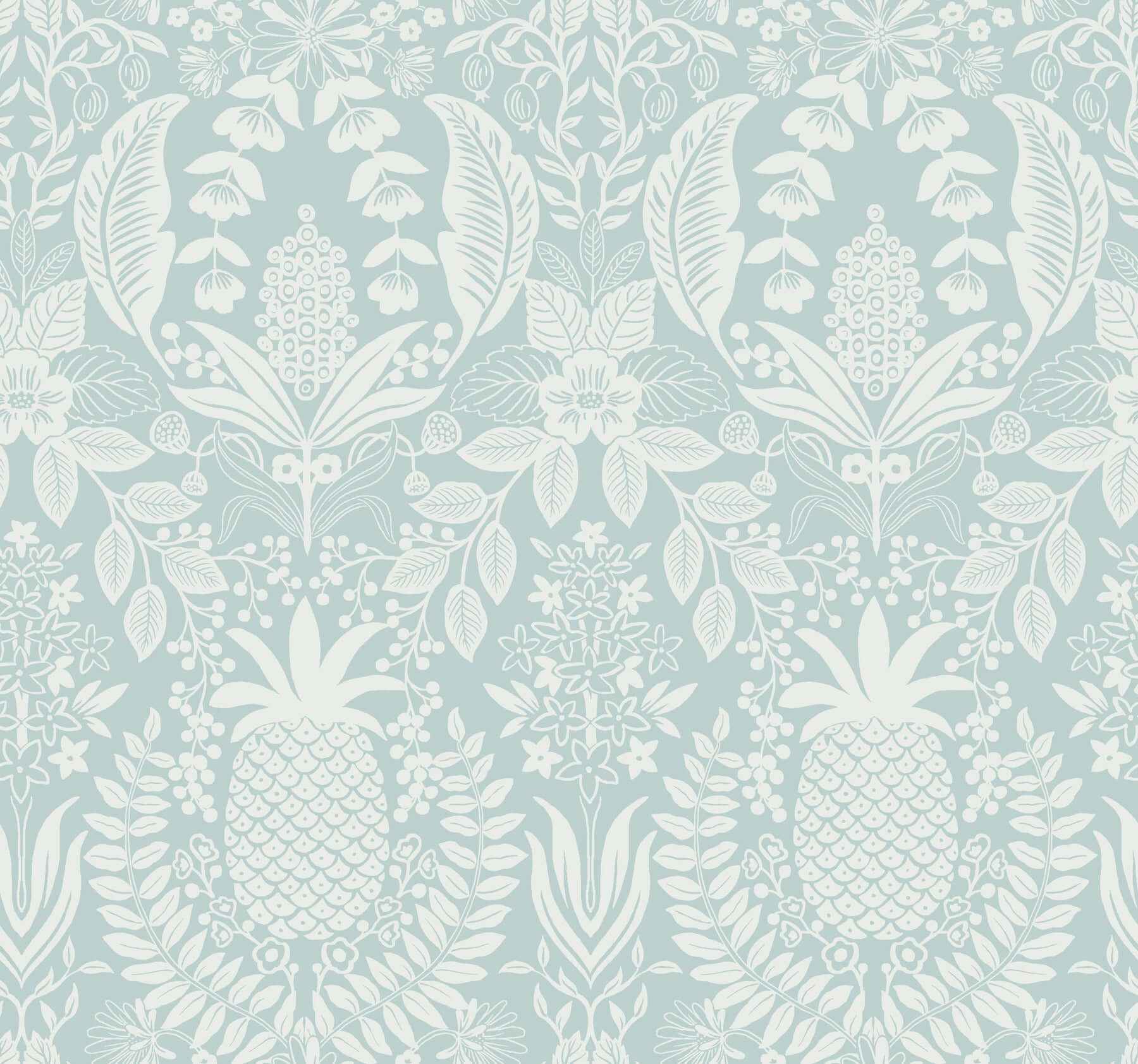 Pineapple Damask Light Blue Wallpaper - York Wallcoverings - RF7484