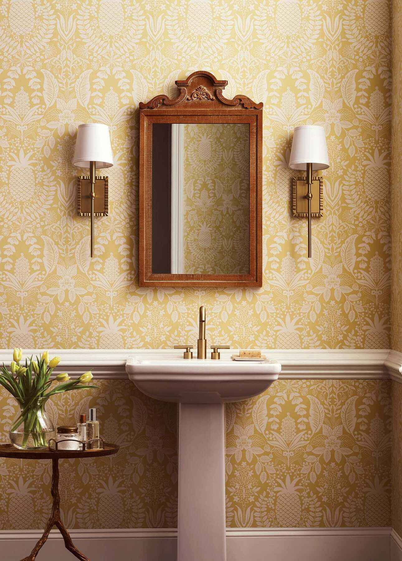 Pineapple Damask Yellow Wallpaper - York Wallcoverings - RF7481 - York Wallcoverings Wallpaper