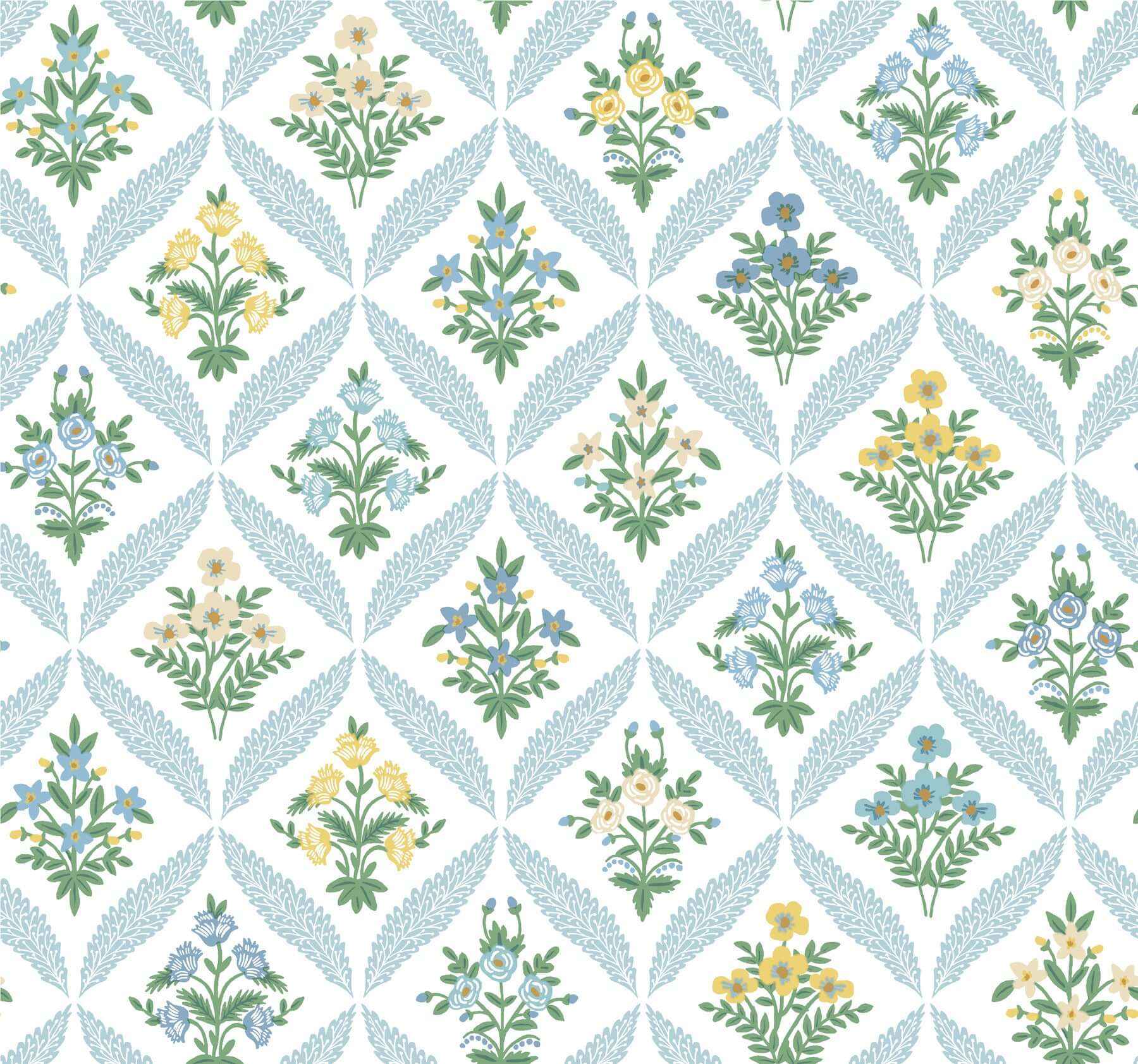 Estee Garden Blue Wallpaper - York Wallcoverings - RF7514