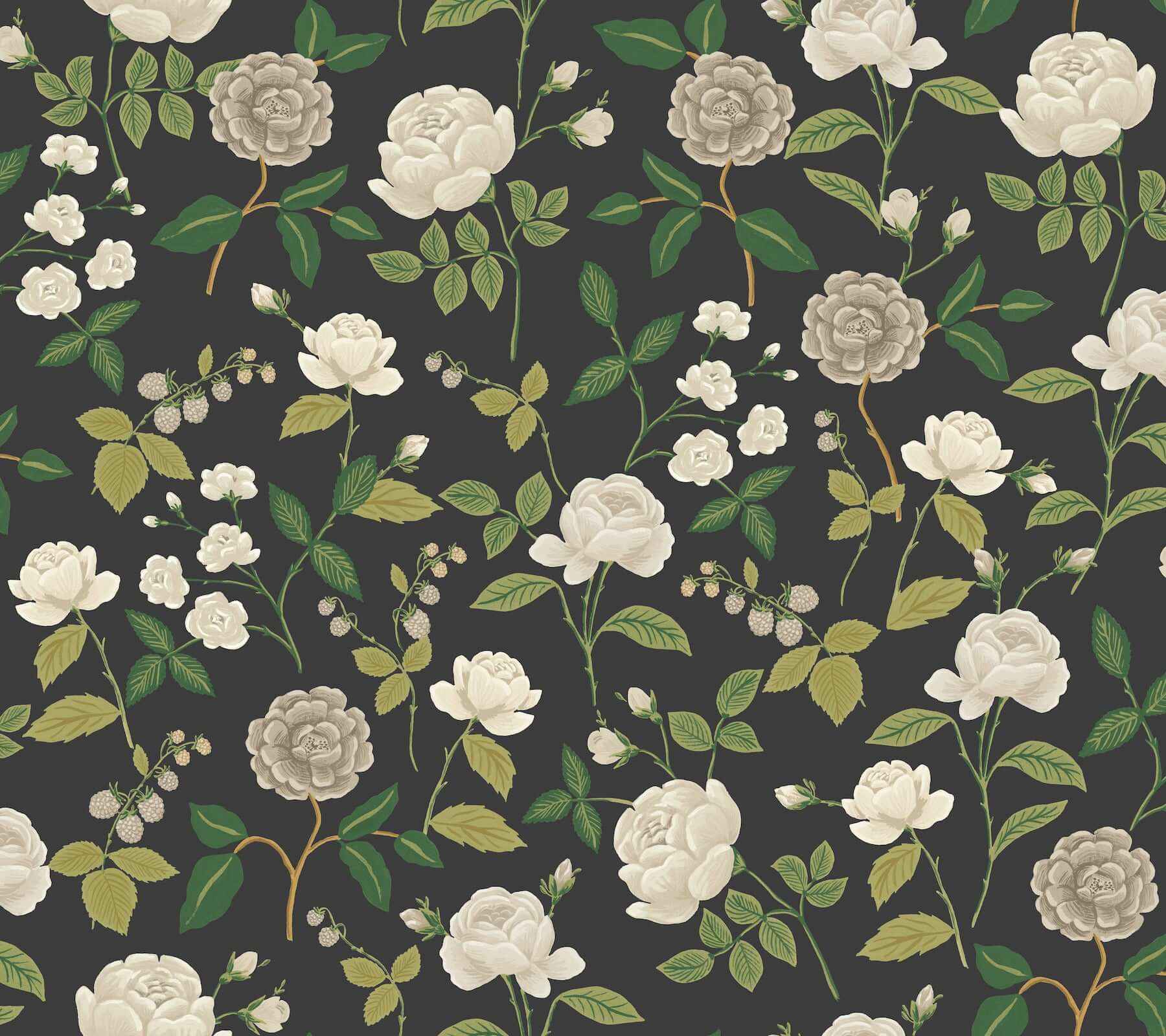 Roses Black Wallpaper - York Wallcoverings - RF7542 - York Wallcoverings Wallpaper