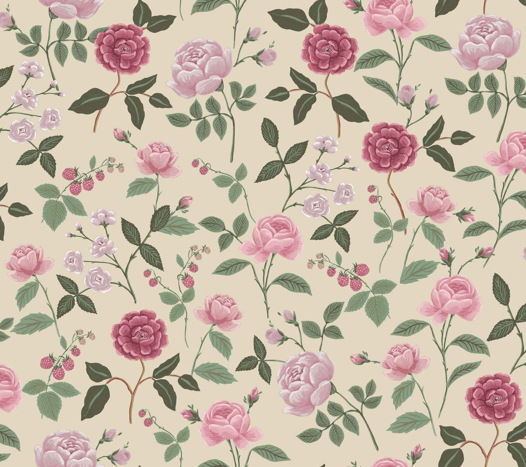 Roses Linen Wallpaper - York Wallcoverings - RF7541